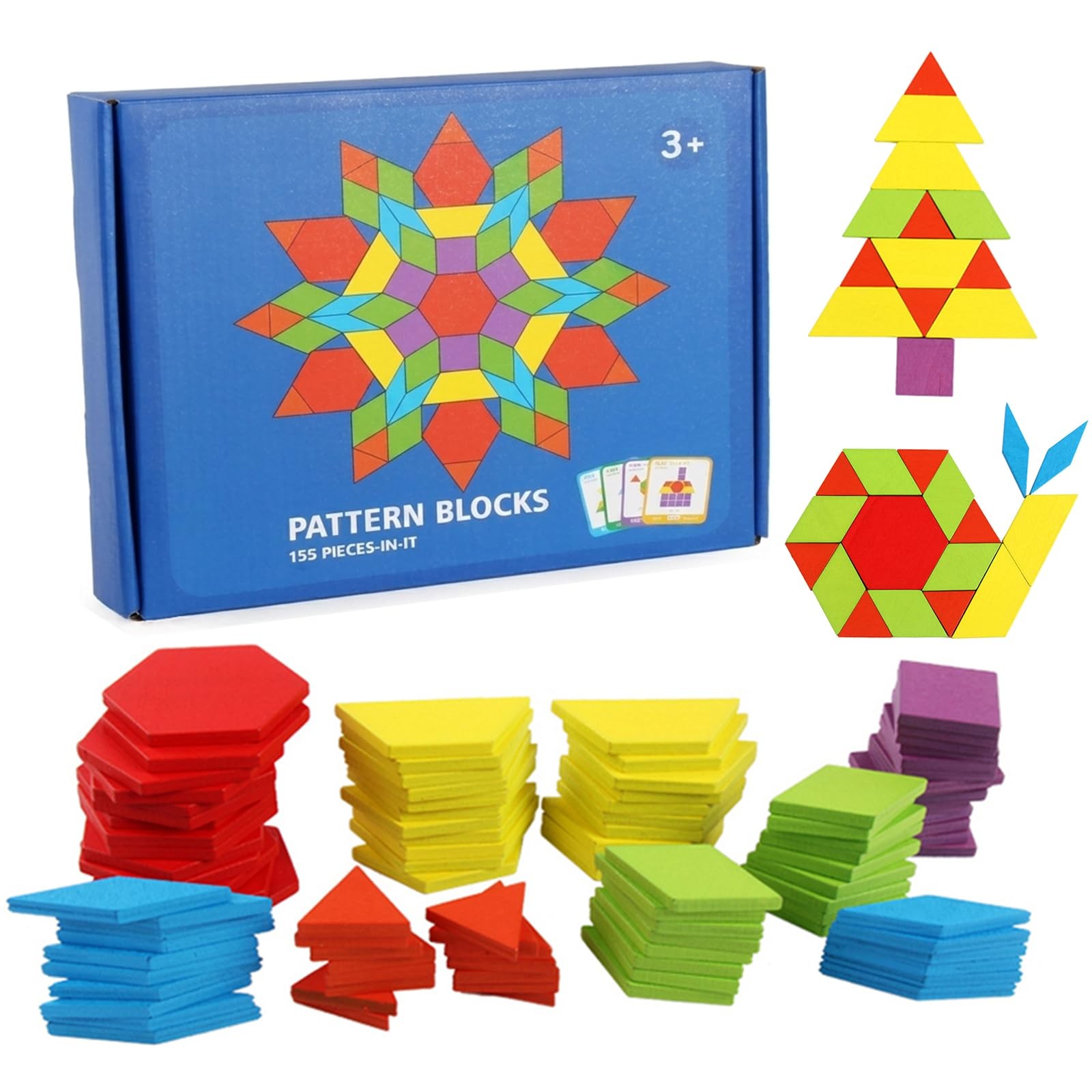 ZHUGEYG 155 Pcs Wooden Pattern Blocks Set – Geometric Shape Puzzle 1-2 inch