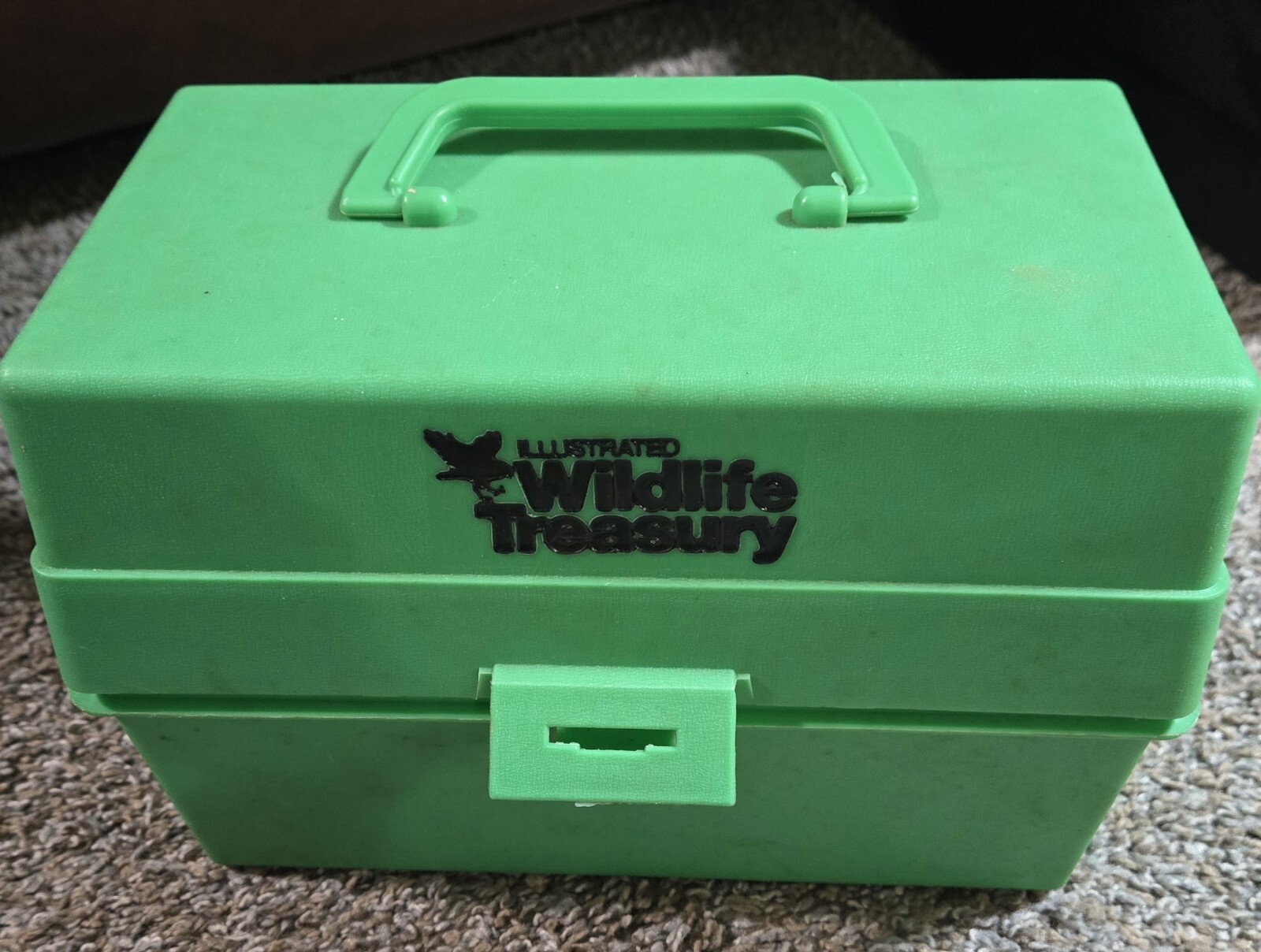 Illustrated Wildlife Treasury Green Plastic Box As Is With Some Cards