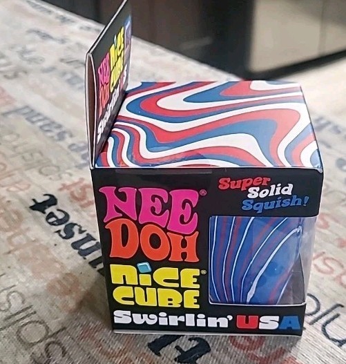 Nee Doh Nice Cube Swirl USA (4th of July) Super Solid Squish Red White Blue
