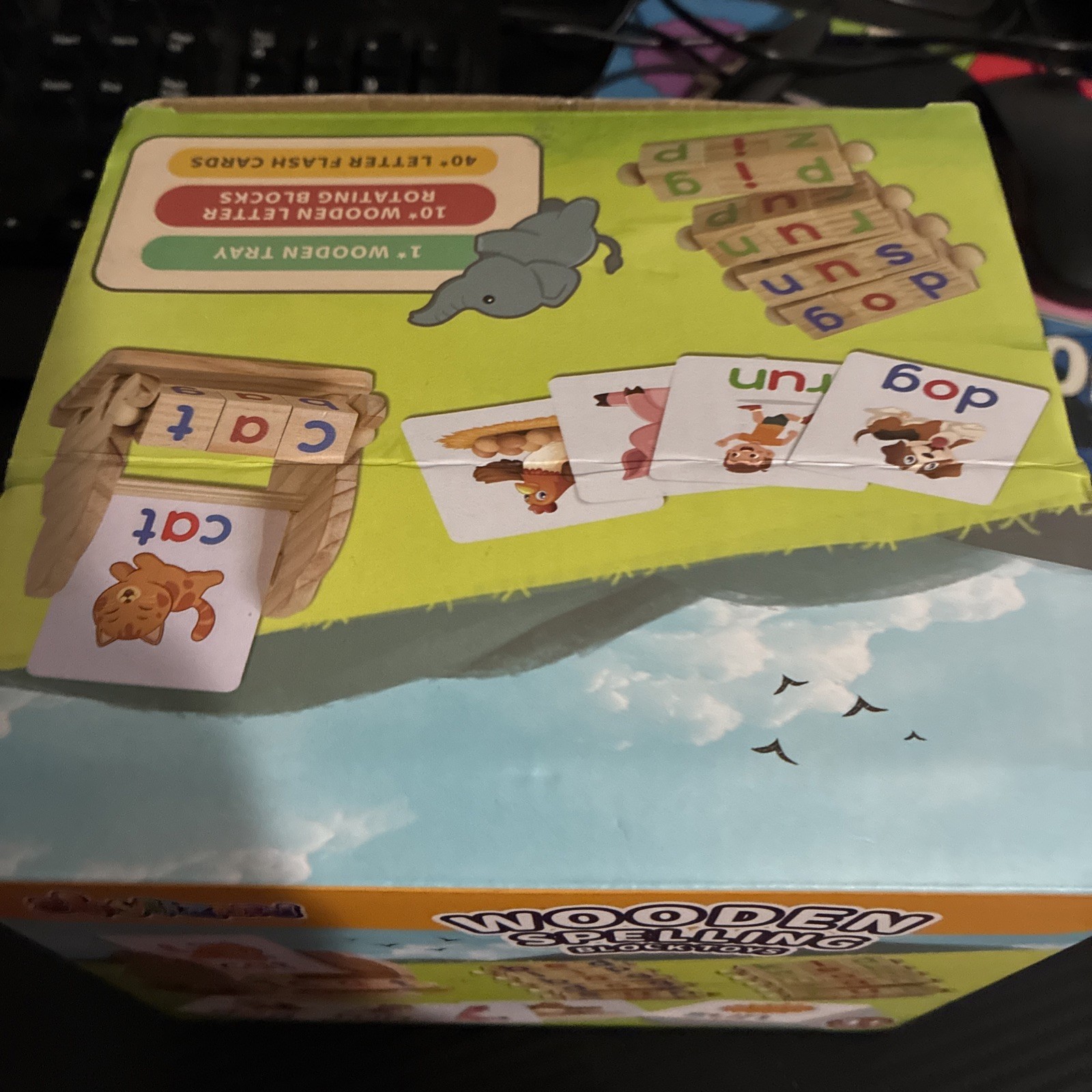 Wooden Reading Blocks Short Vowel Rods Spelling Games, Flash Cards Rotating