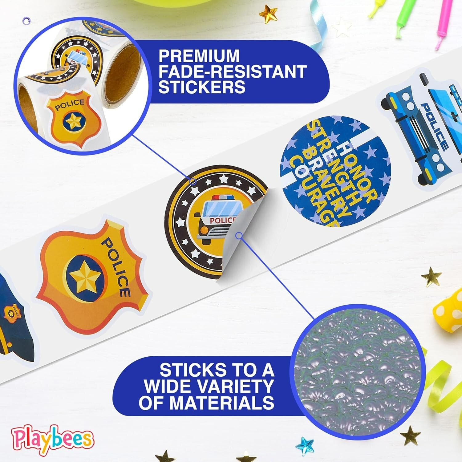 Police Stickers for Kids – 2 Rolls