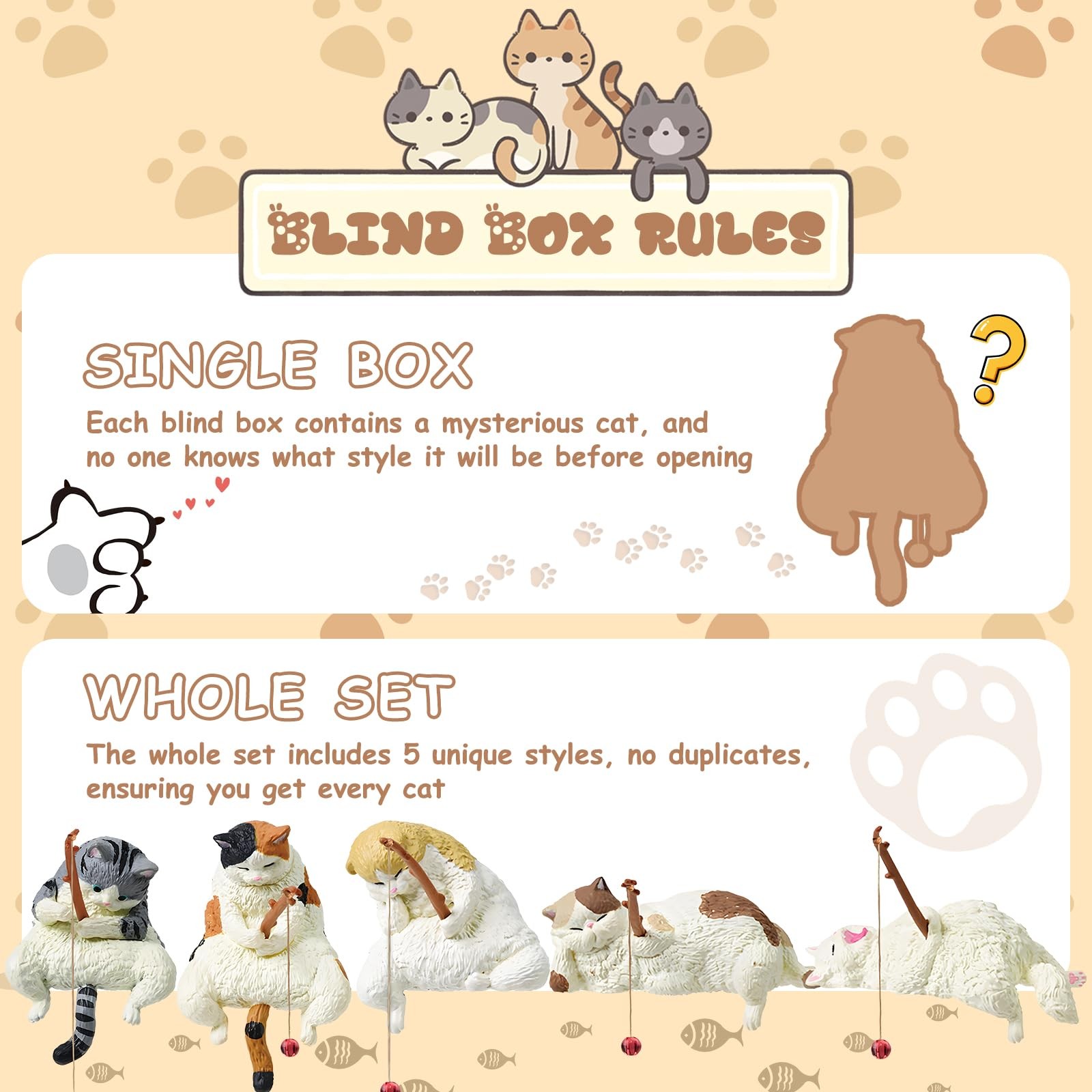 Cat Blind Box,Fishing Cat Series Blind Box (1 Pack), Mini Cat Figurines, Yell Ja