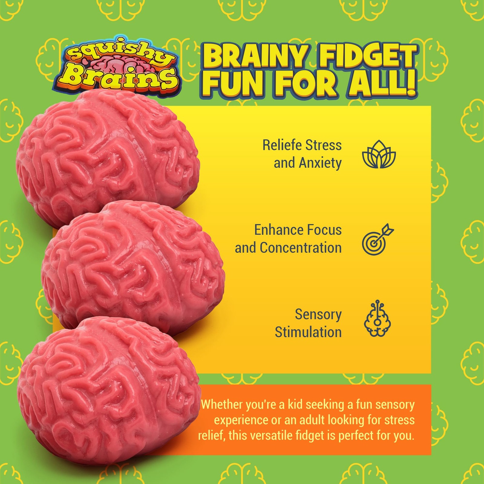 IPIDIPI TOYS Squishy Brain Fidget Splat Balls – Pack of 3 – Fun Small, Pink
