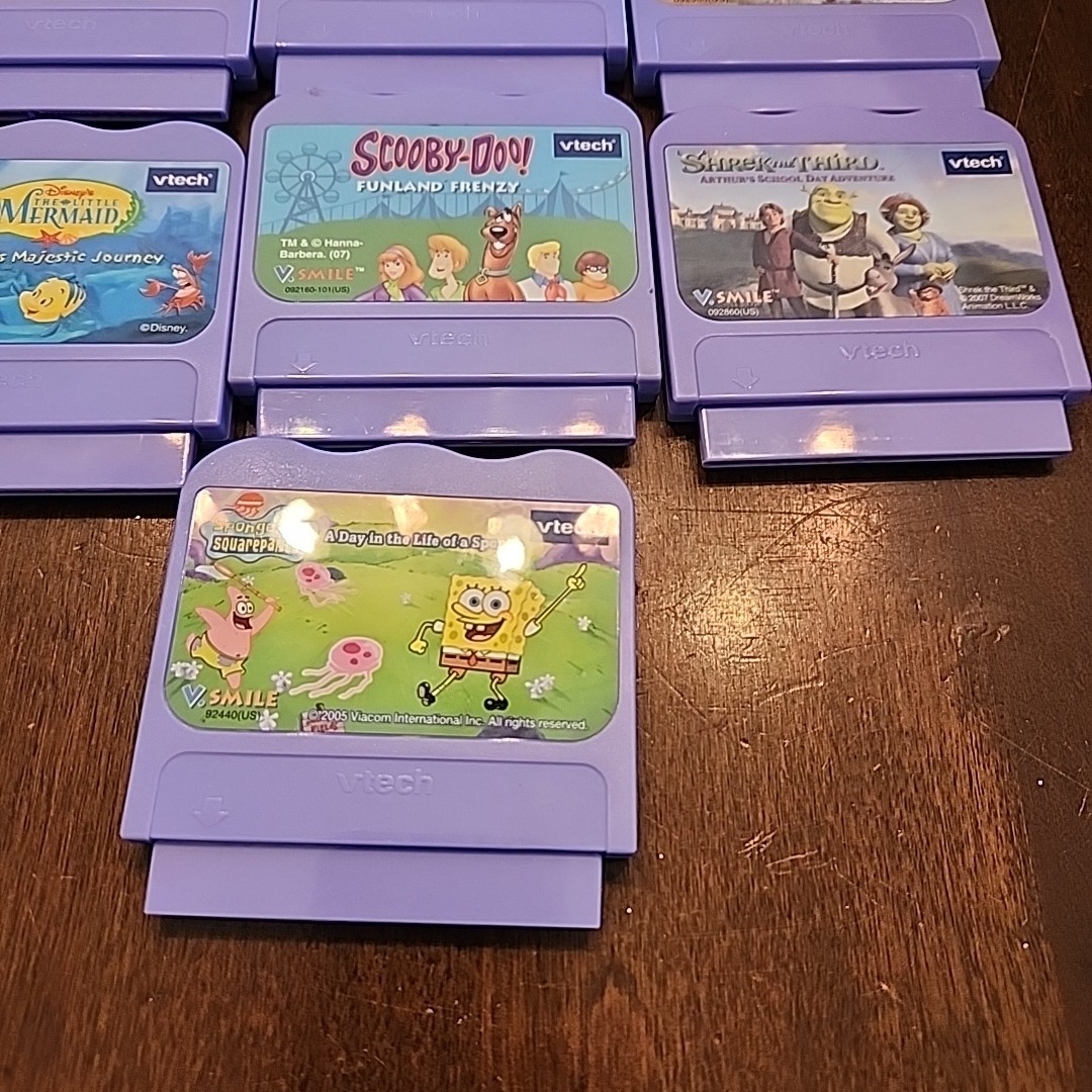 Vtech V Smile Game Cartridge Lot Shrek ScoobyDoo Disney Mermaid Cars Ratatouille