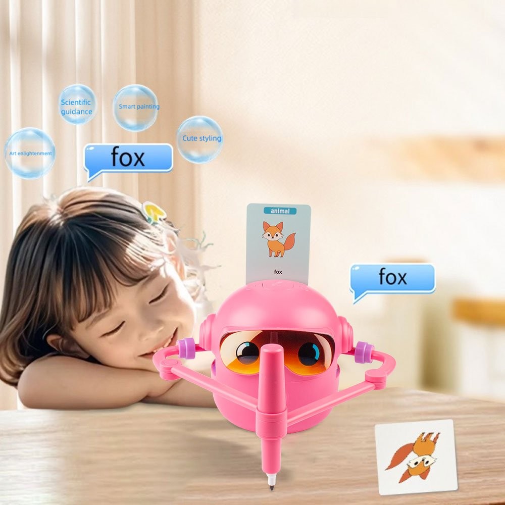 Interactive Educational Drawing Robot For Kids Learning Toy With 100 Word Cards