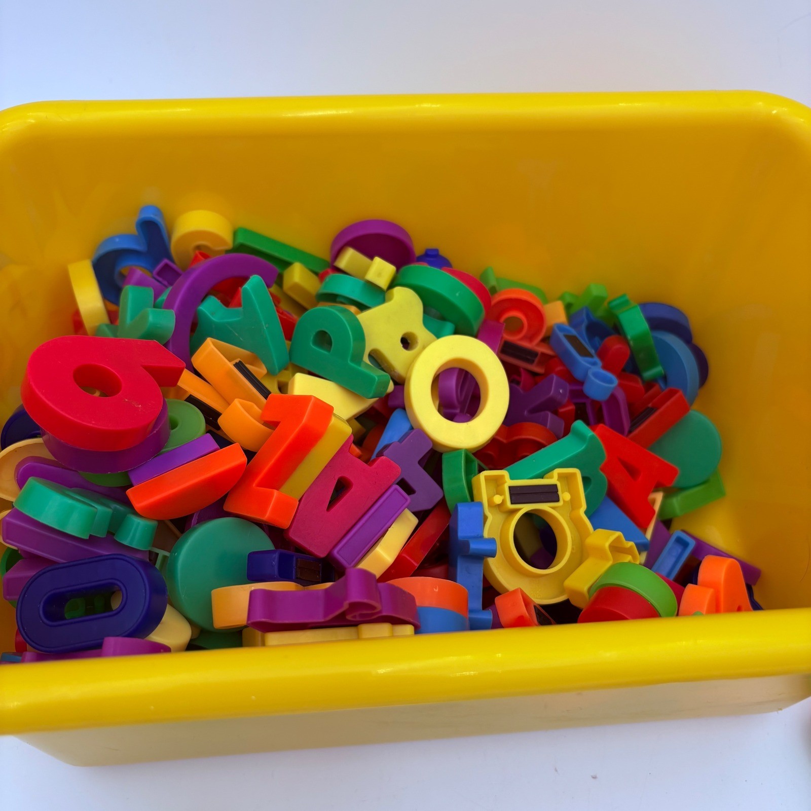 Magnetic letters, numbers, symbols, huge lot, 3 lbs. in plastic bin plastic foam