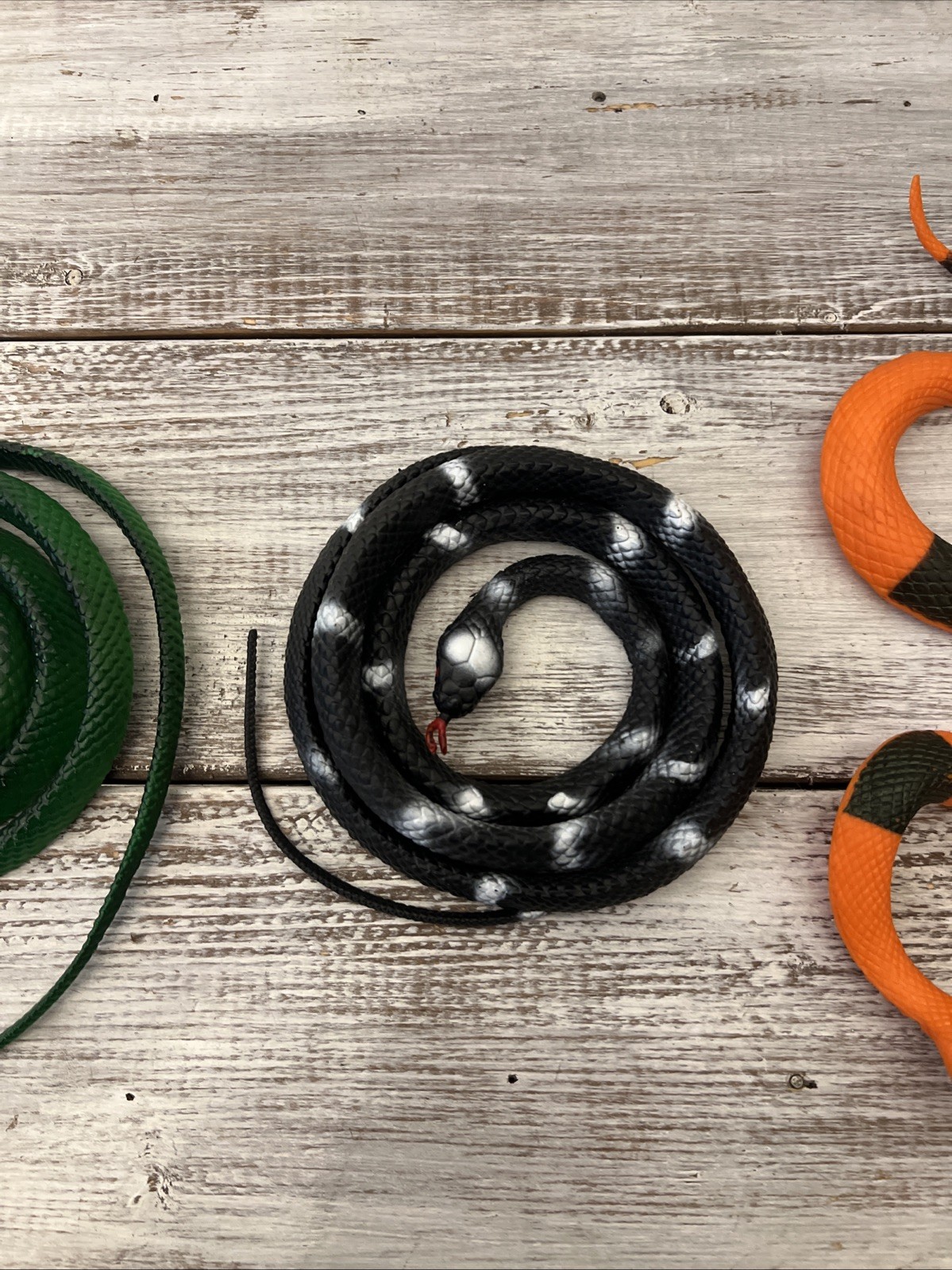 Lot of 4 Realistic, Rubber, Toy, Snakes. Colorful, Fake Reptiles For Play / Fun!