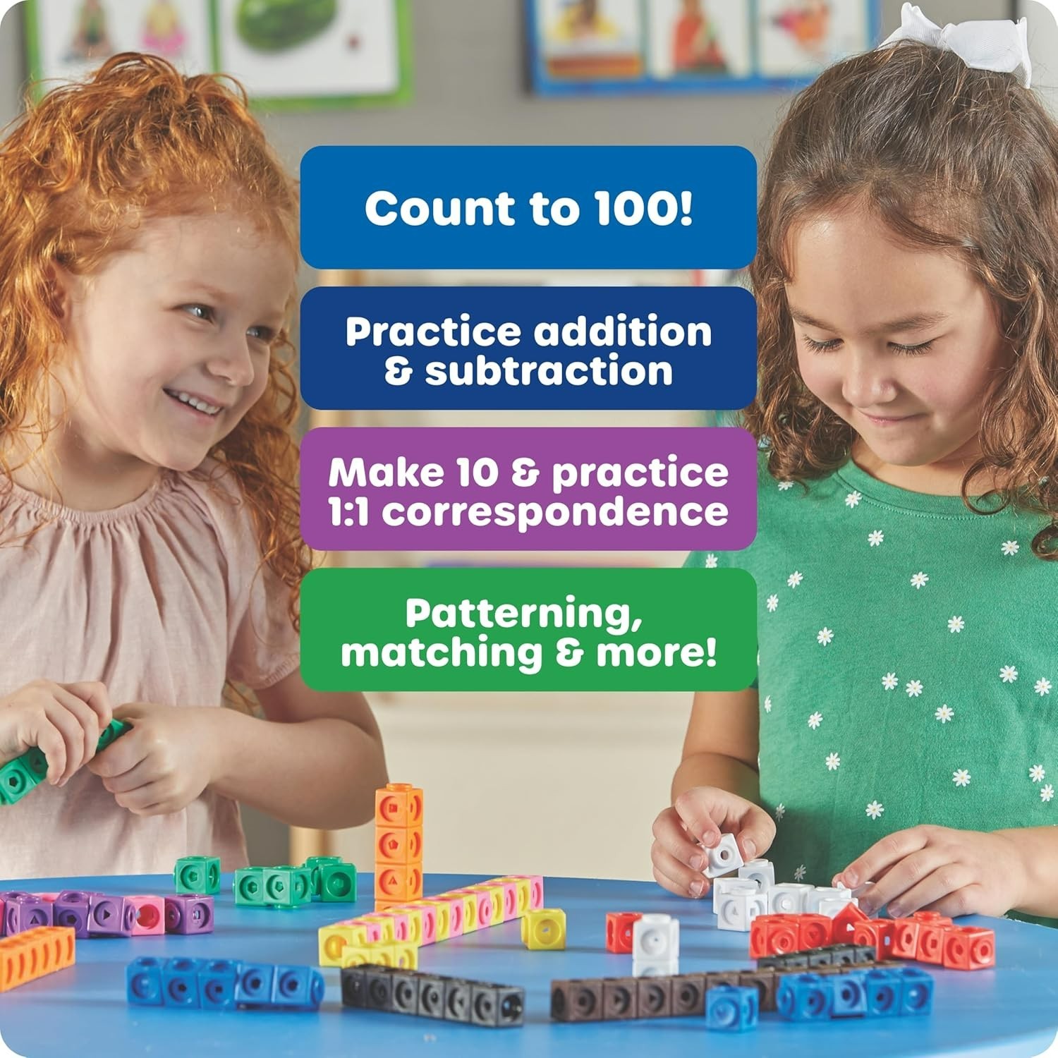 MathLink Cubes – Set of 100 Cubes, Ages 5+ Kindergarten, STEM Activities, Mat…
