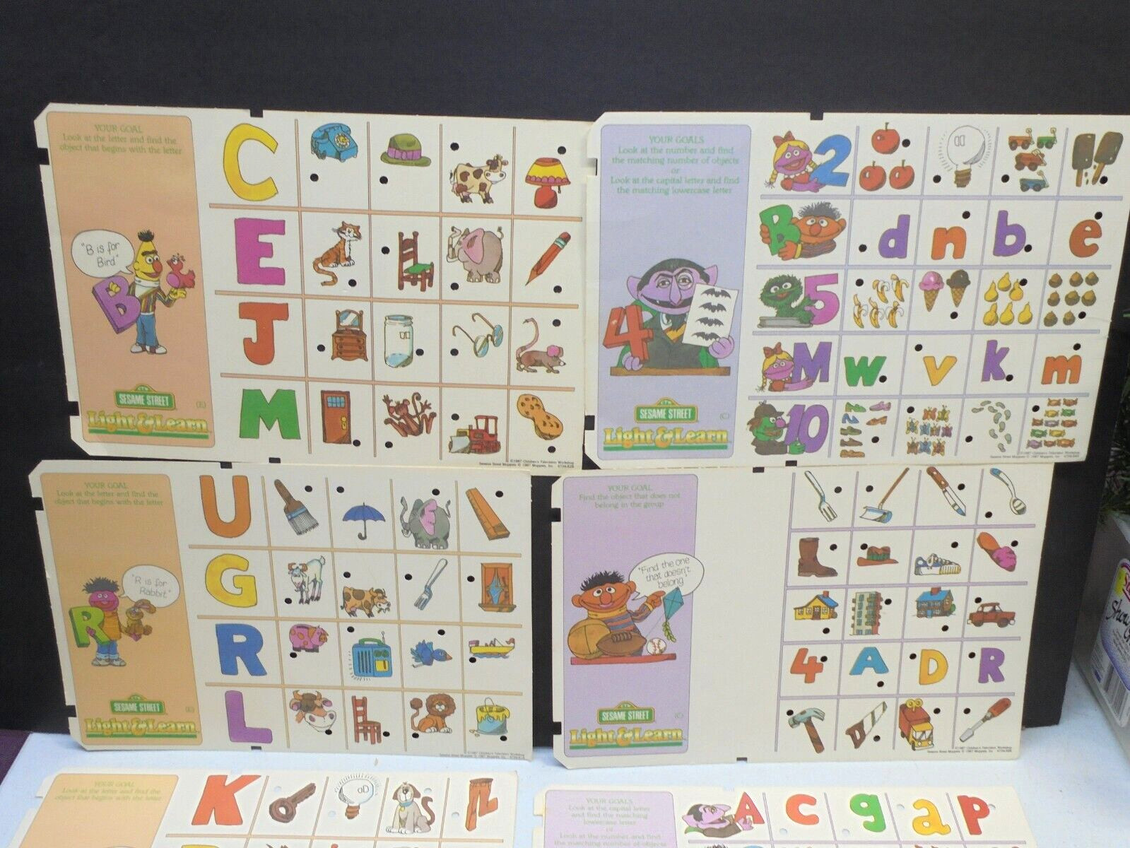 Sesame Street Light & Learn 10 Replacement Quiz Game Question Cards 1987