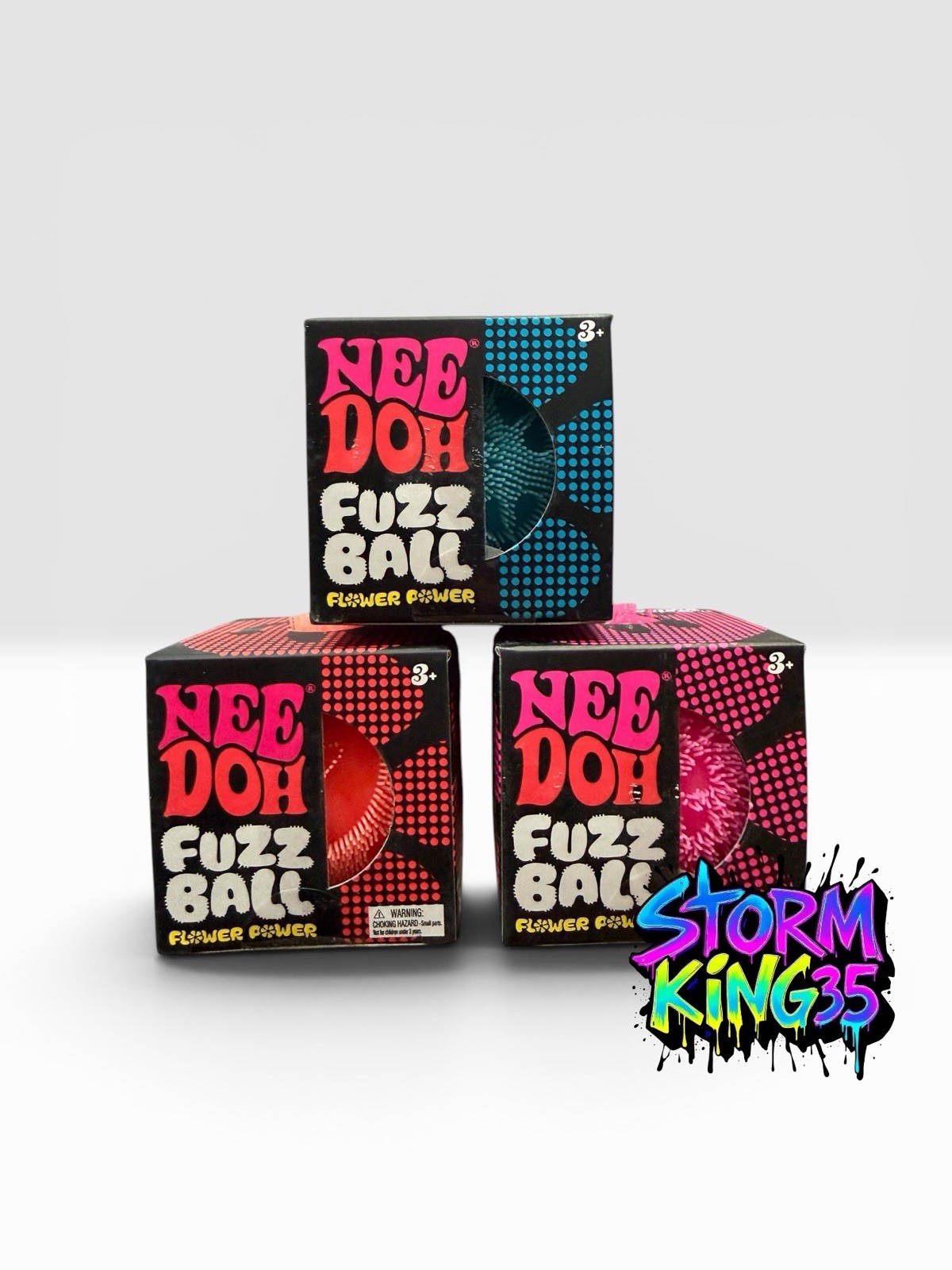 LOT OF 3: Nee Doh Needoh FUZZ BALL Flower Power The Velvet Squeeze Fuzzball NEW