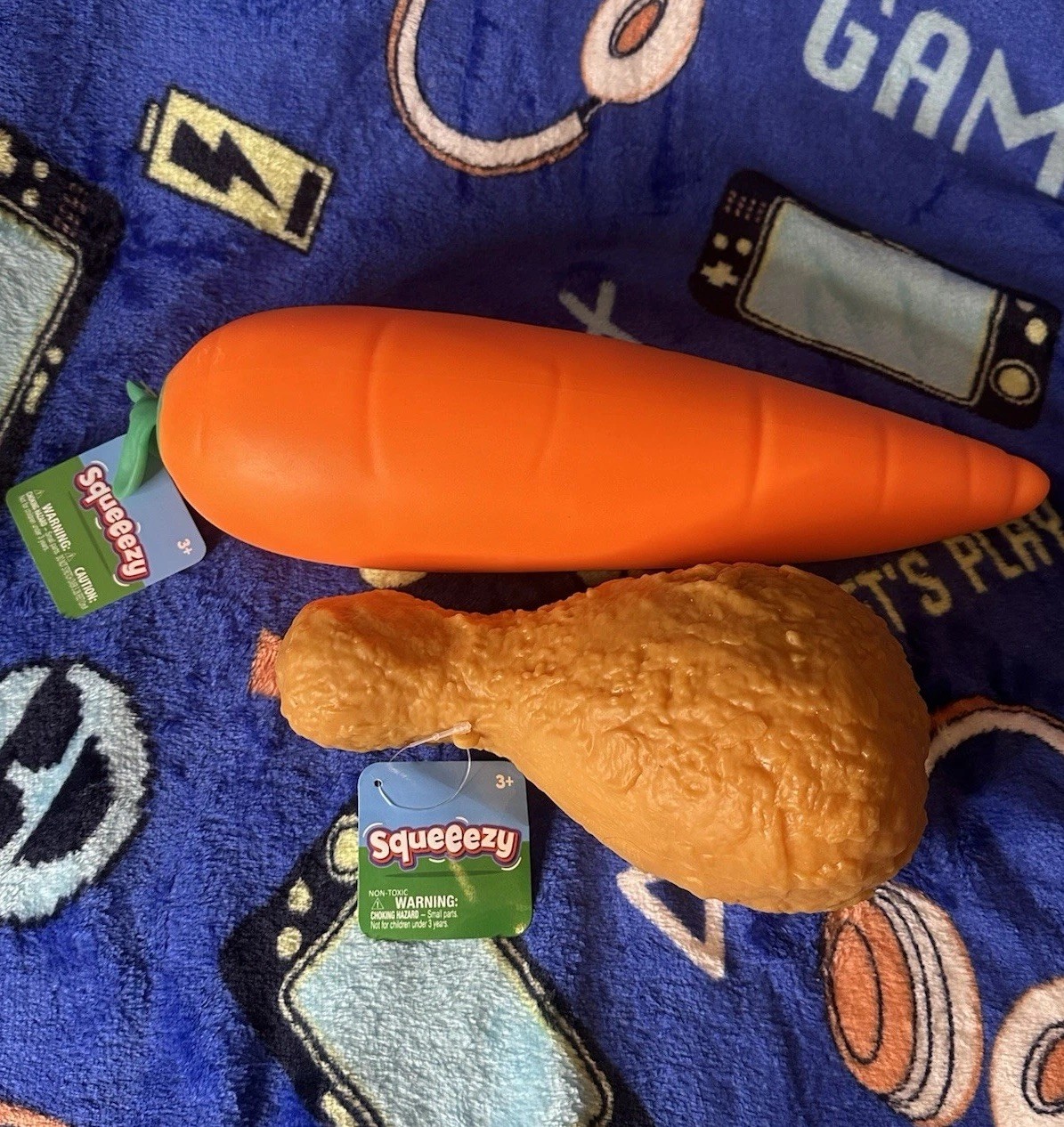 LOT OF 2 Squishy Squeeezy Carrot & Fried Chicken Leg Sunny Days Brand New Viral