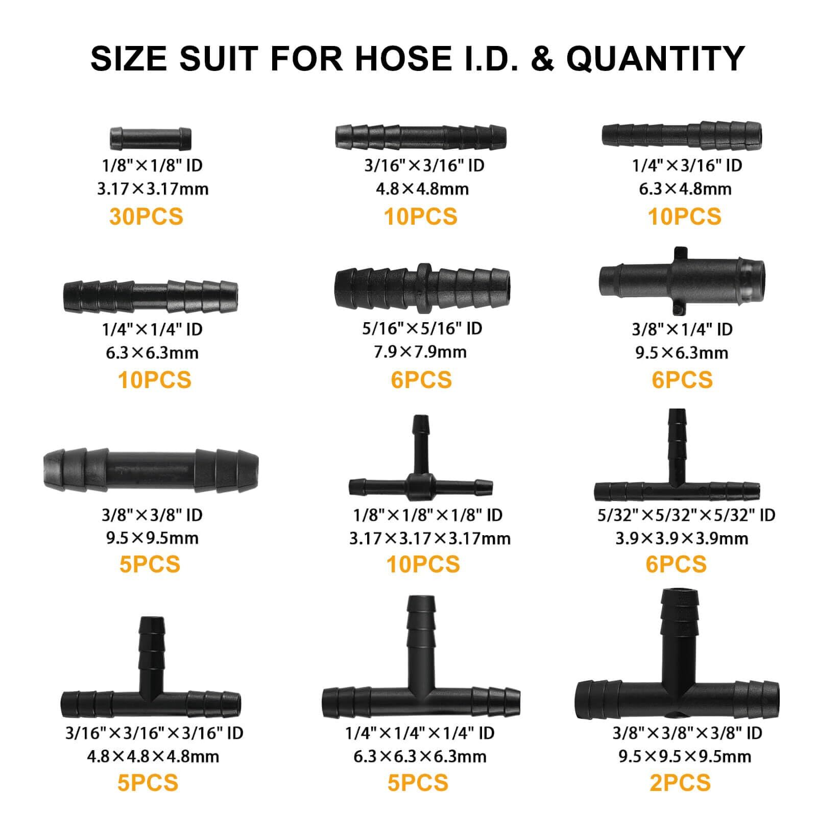 105PCS Automotive Vacuum Connector Assortment 1/8″-3/8″ Straight & Tee