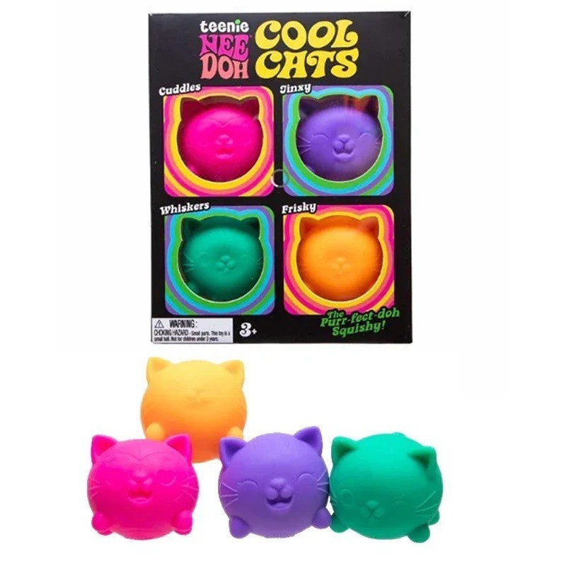 NeeDoh Teenie Cool Cats 3 Pack Mini Cat Fidget Toys Soft Squishy Stress Relief S