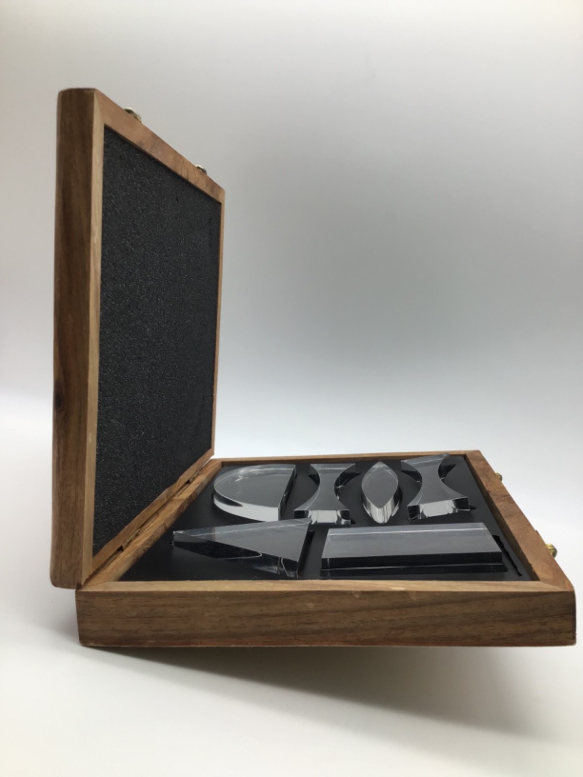 Optical Prism Set Of 6 Pieces Clear Acrylic Teaching Aid Wooden Boxed