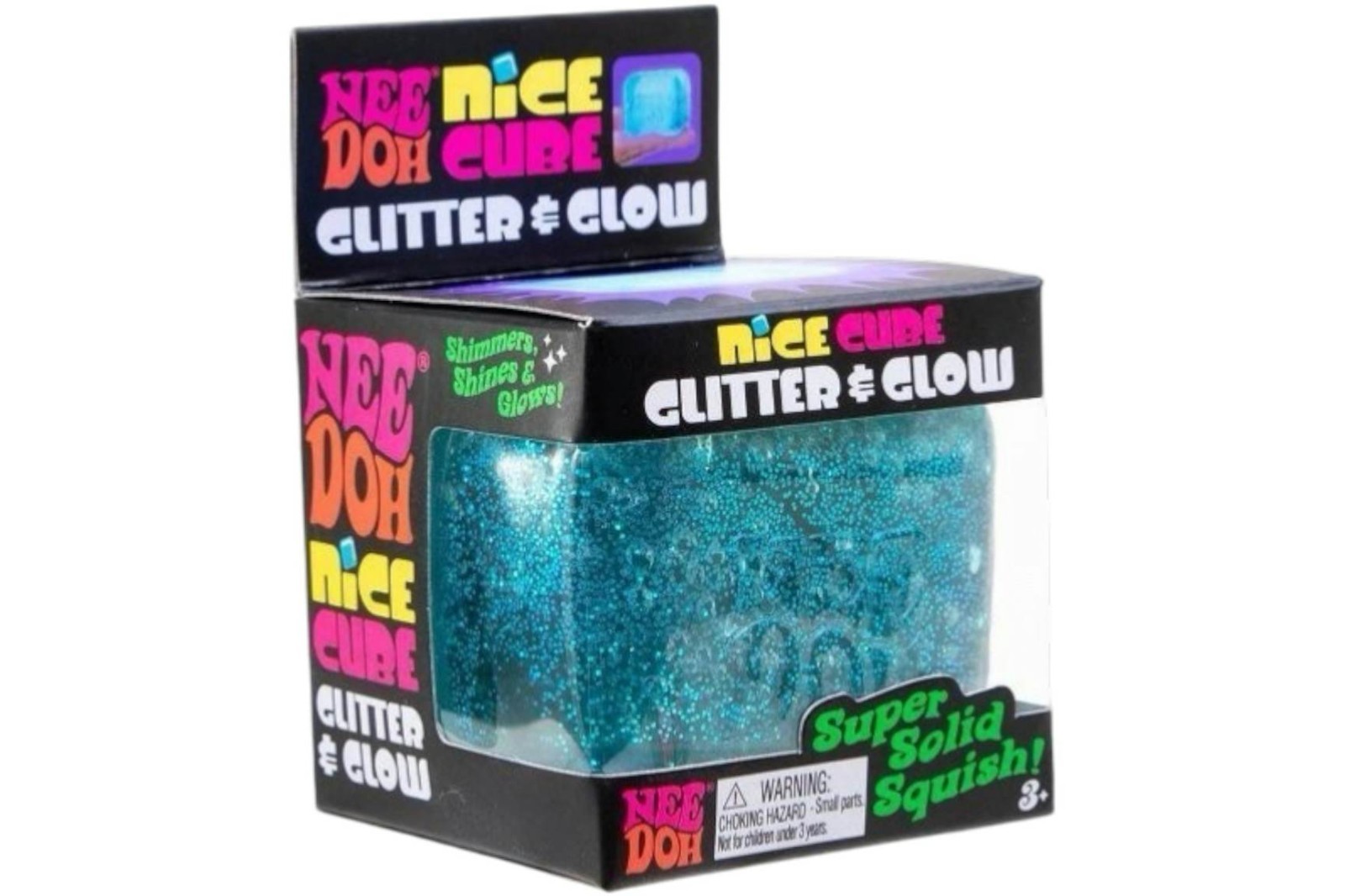 NeeDoh Nice Cube Glitter and Glow Nee Doh Squishy Glowing Ice Cube BLUE Official