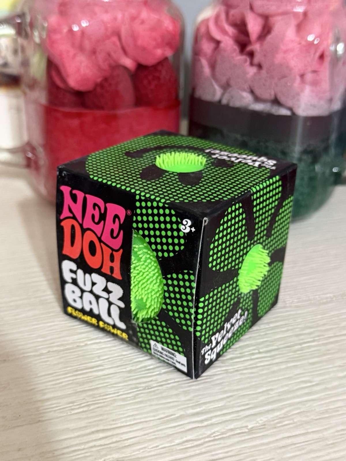 Green Needoh FUZZ BALL Flower Power Nee Doh Squishy NEE-DOH Fuzzball AUTHENTIC