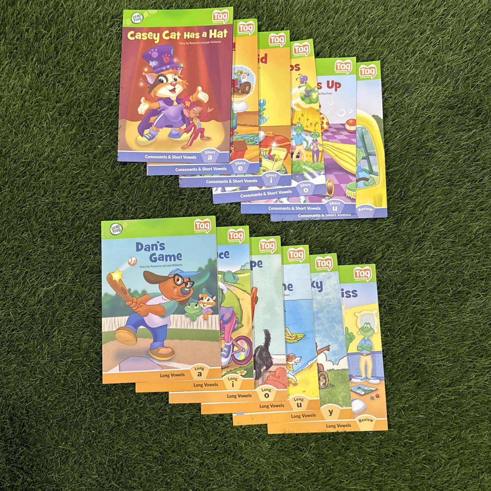 TWO LeapFrog Tag + LeapReader EARLY READING SETS: SHORT/LONG VOWELS | 12 BOOKS!