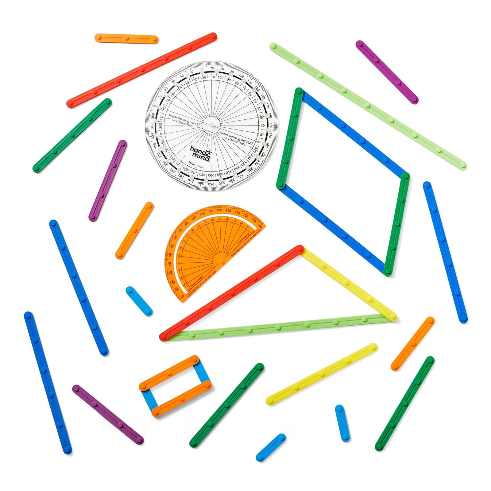hand2mind AngLegs Starter Set with 2 Protractors, Geometry Multicolor
