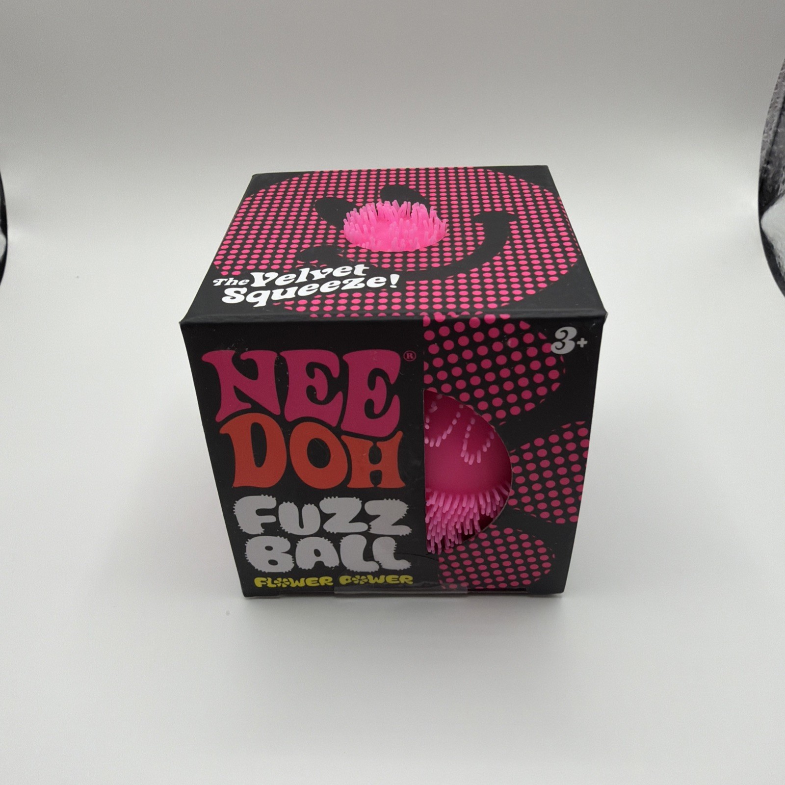 NeeDoh Pink Fuzz Ball Flower Power Velvet Squeeze Toy Fuzzball Viral Nee Doh