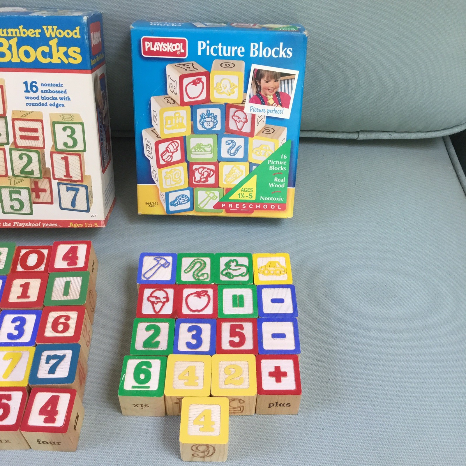 73 Vintage Wood Alphabet ABC Letter Building BLOCKS Playskool + Numbers Pictures