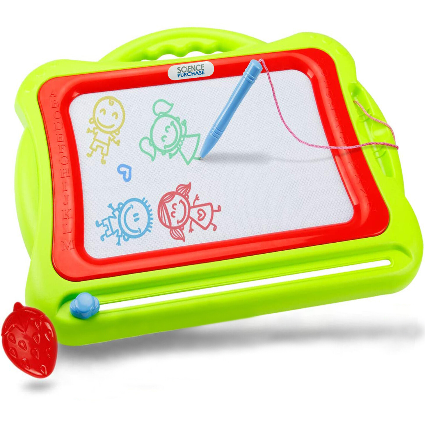 Green Magnetic Drawing Doodle Board, Tethered Pen Writes in Color, Quick Erase
