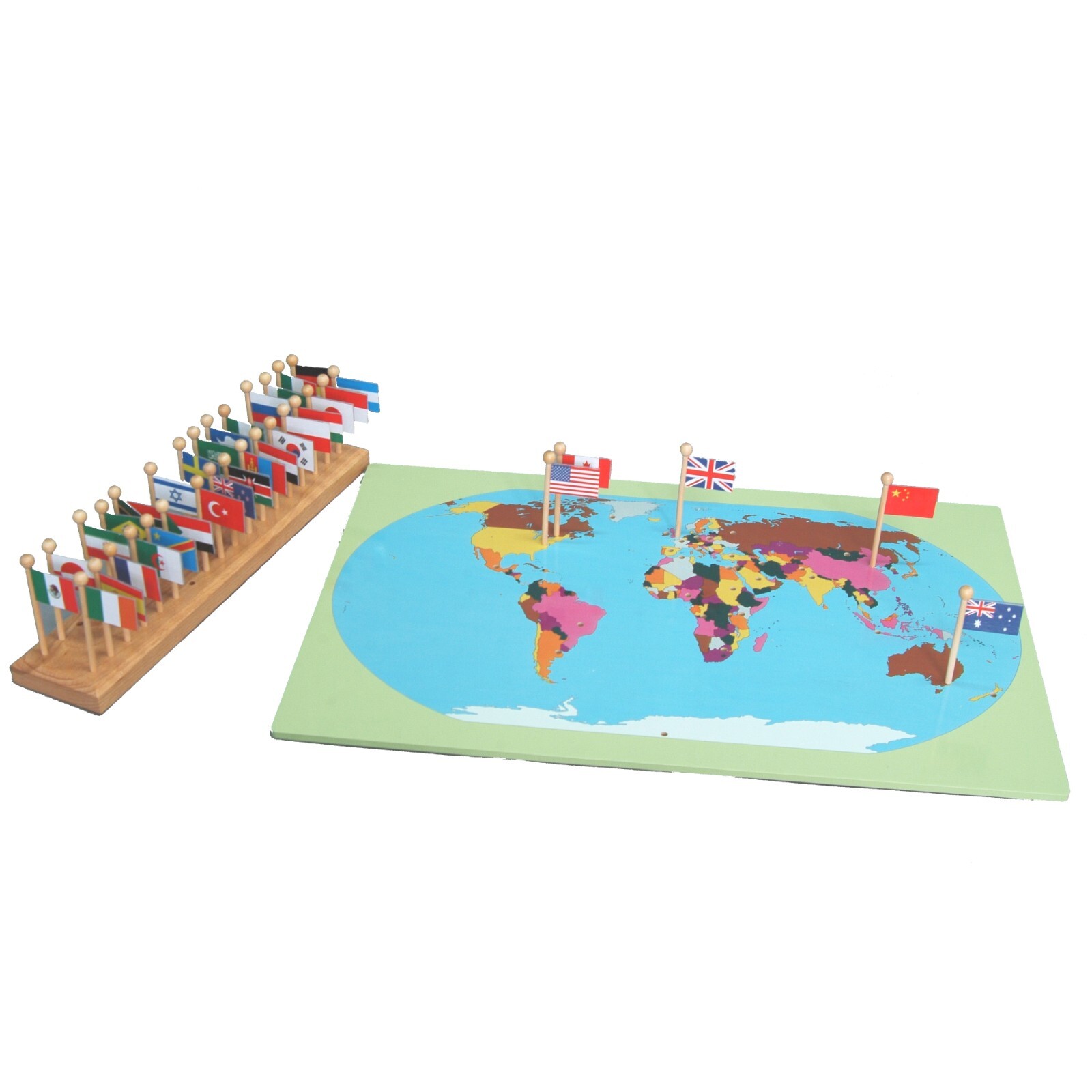 World Map, Flags and Stand – MONTESSORI GEOGRAPHY MATERIALS