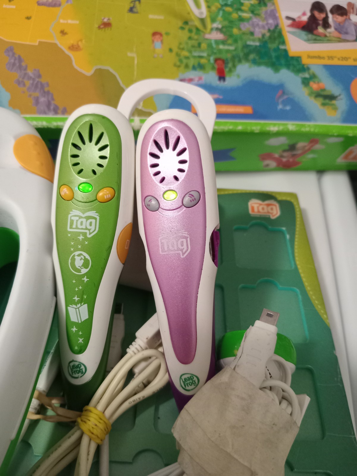 LeapFrog Tag Reading System Bundle- 2 Pens-Case- 4 Books – Map-cables-car Charge