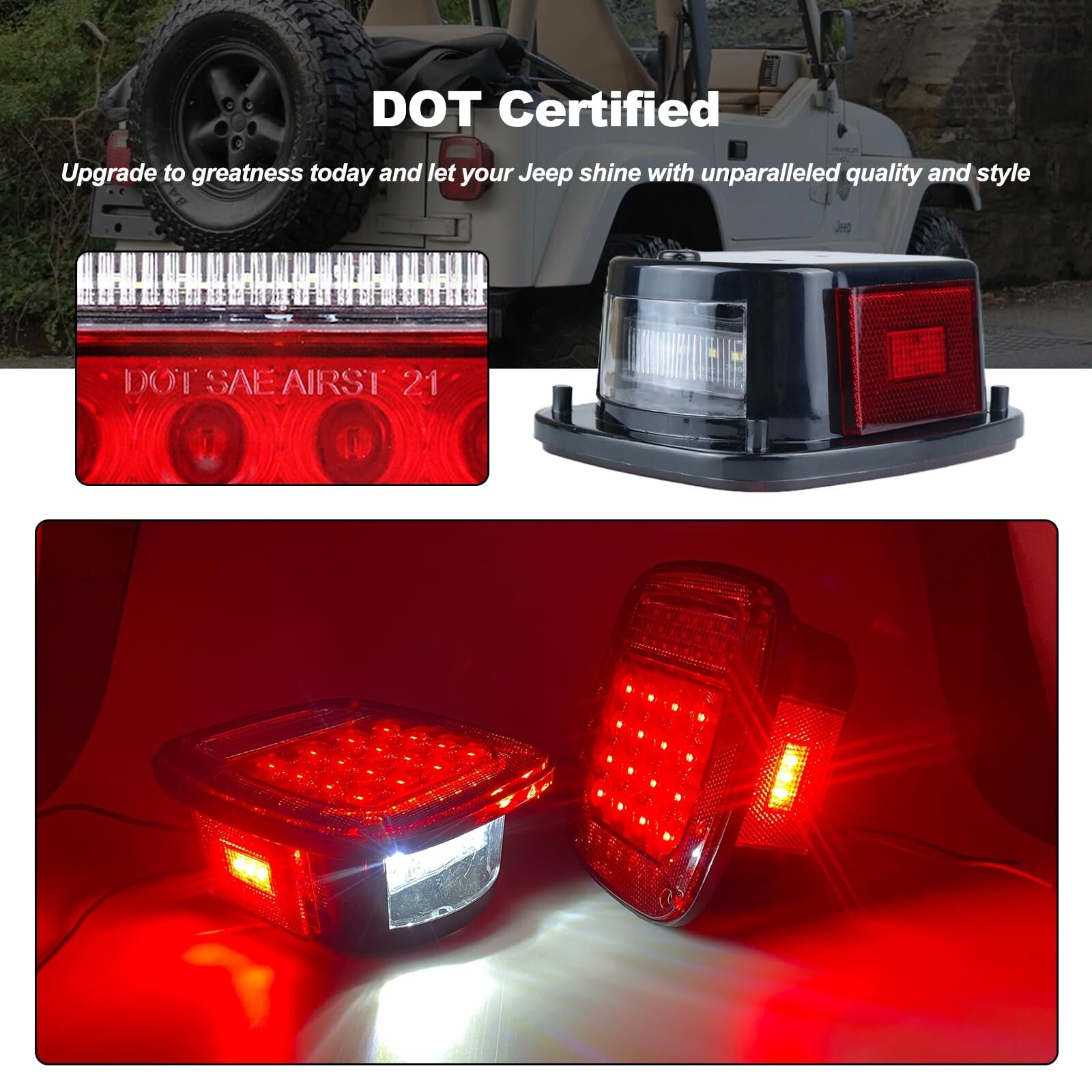 Tail Lights Assembly Replacement for 1979-2006 Wrangler TJ YJ CJ5 CJ7 Red Squ…