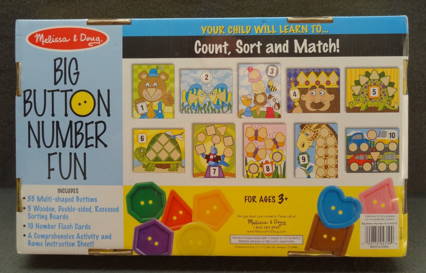 NEW Melissa & Doug Big Button Number Fun Play Set Count Sort Match Games 4319