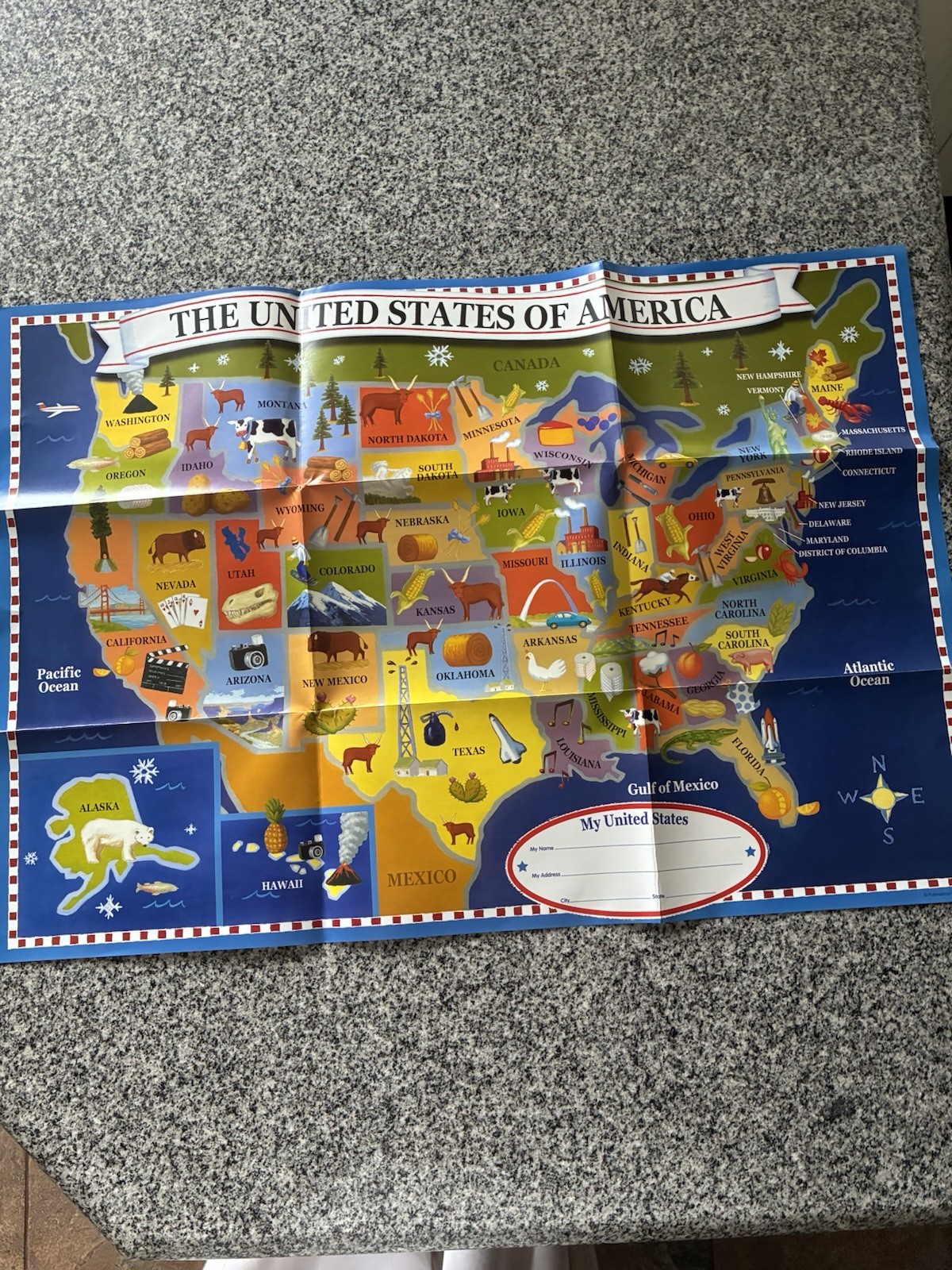 USA United States America Memory Game Wall Map Large Puzzel Stickers Storage Tin