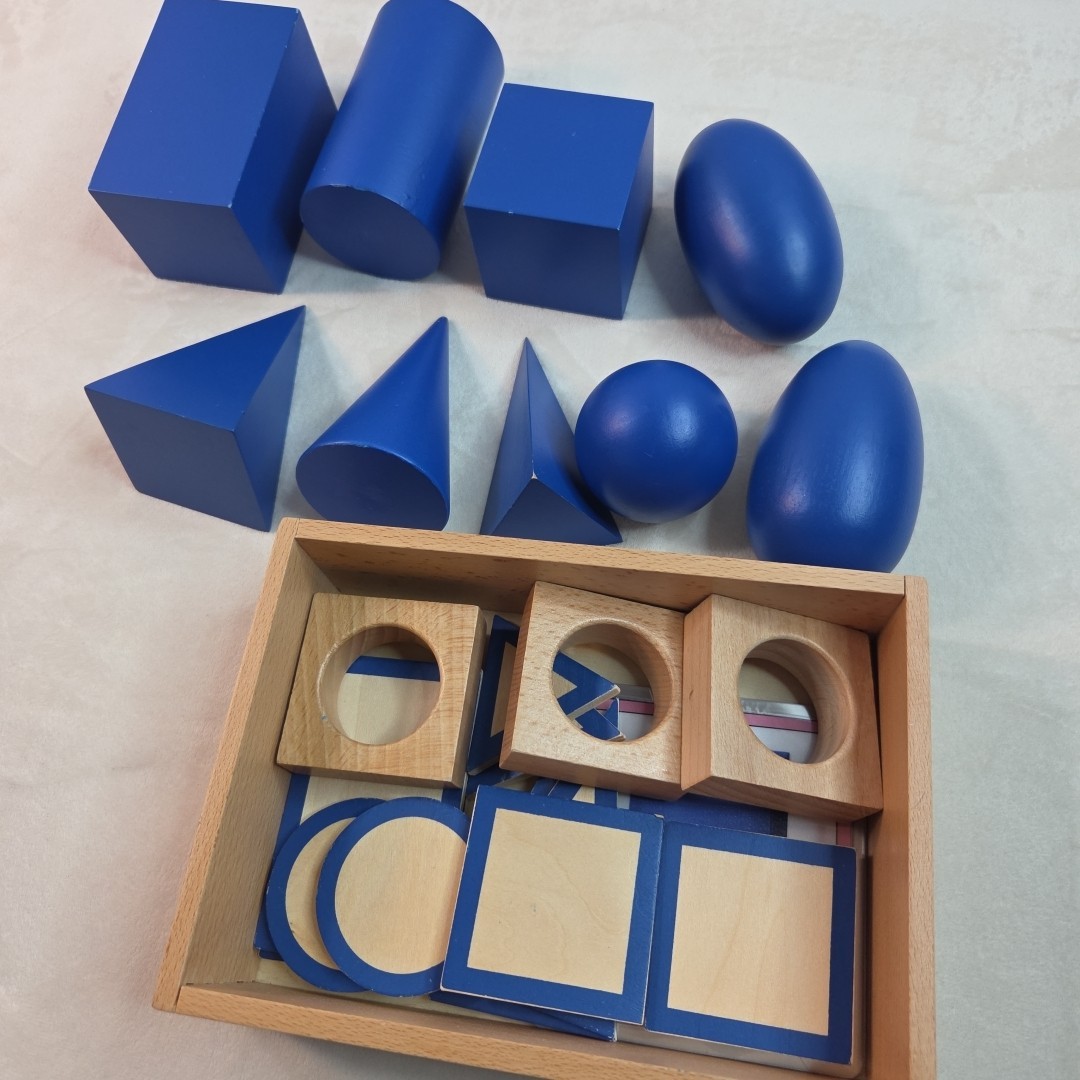 Montessori Geometric Shapes 3D & 2D Solids Wooden Toys Math Games Homeschool