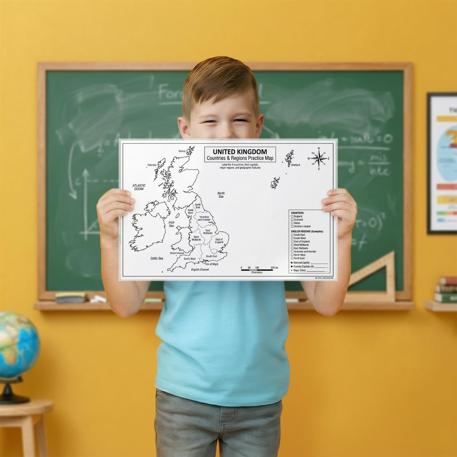 United Kingdom Poster 11×17 | Laminated Double-Sided Geography Chart with Col…