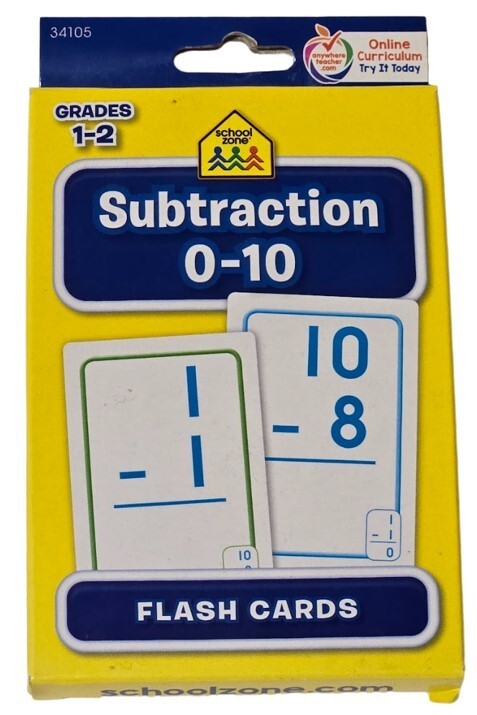 School Zone Subtraction 0-10 Flash Cards Math Grades 1-2 Ages 6 and Up Kids NEW
