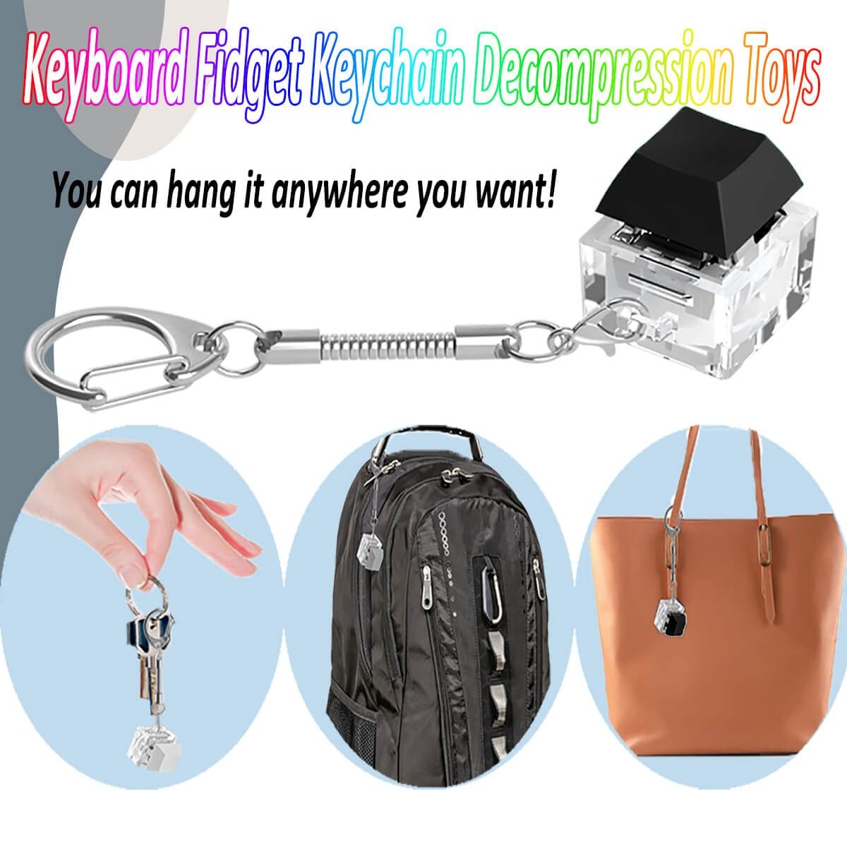 Kabvry Keyboard Fidget Keychain Clicker, Small, Black and White