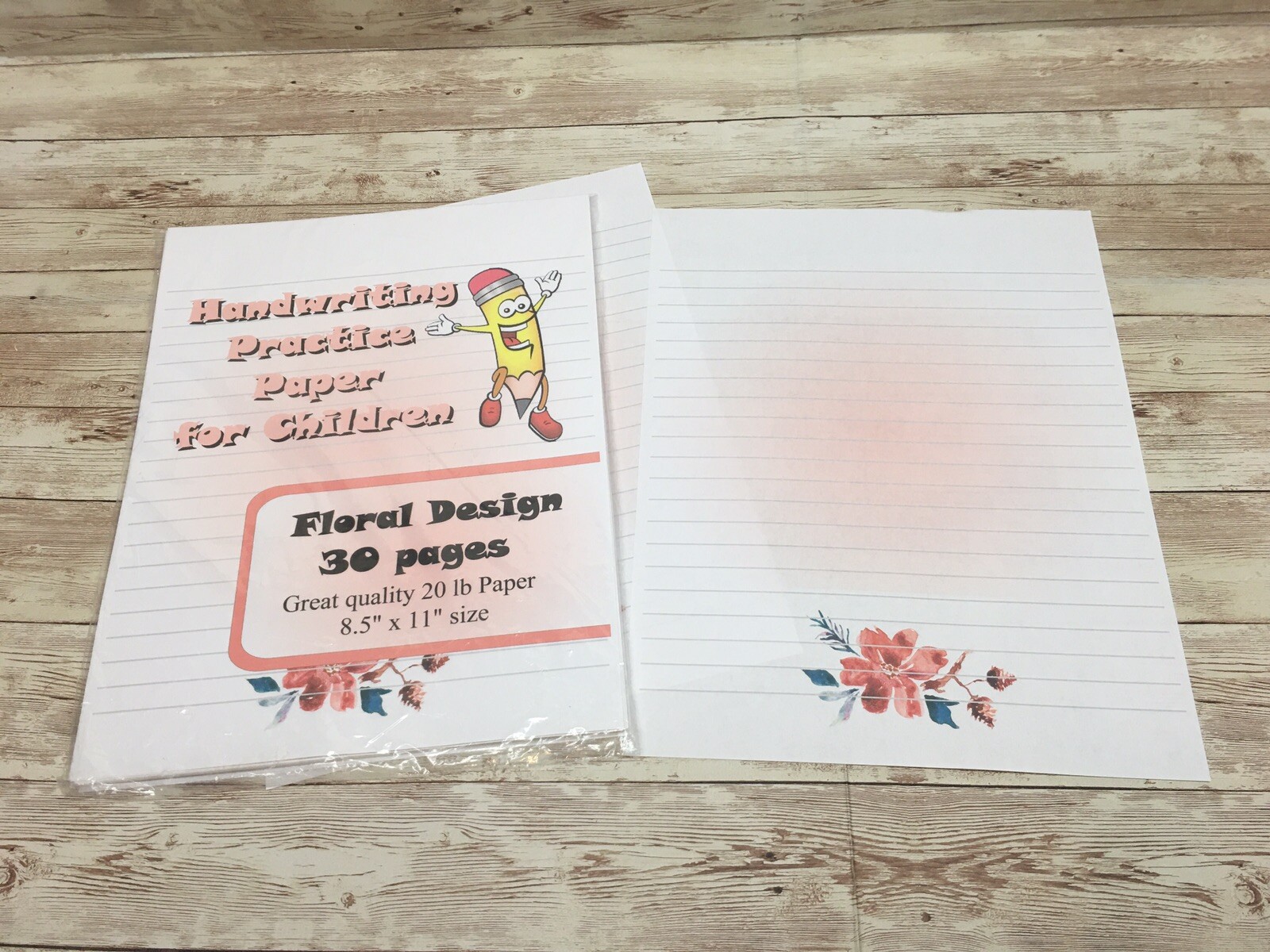 Floral Design – Handwriting Practice Paper For Children – 30 Sheets