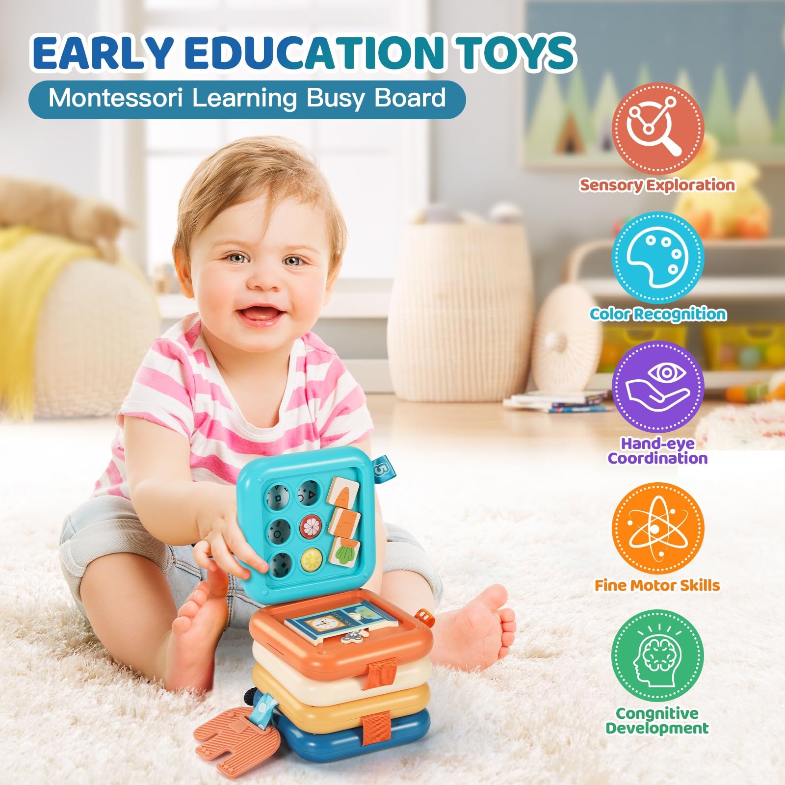 Dilovely Busy Board for 1 Year Old, Travel 3.94 x 4.09 x inches, Blue
