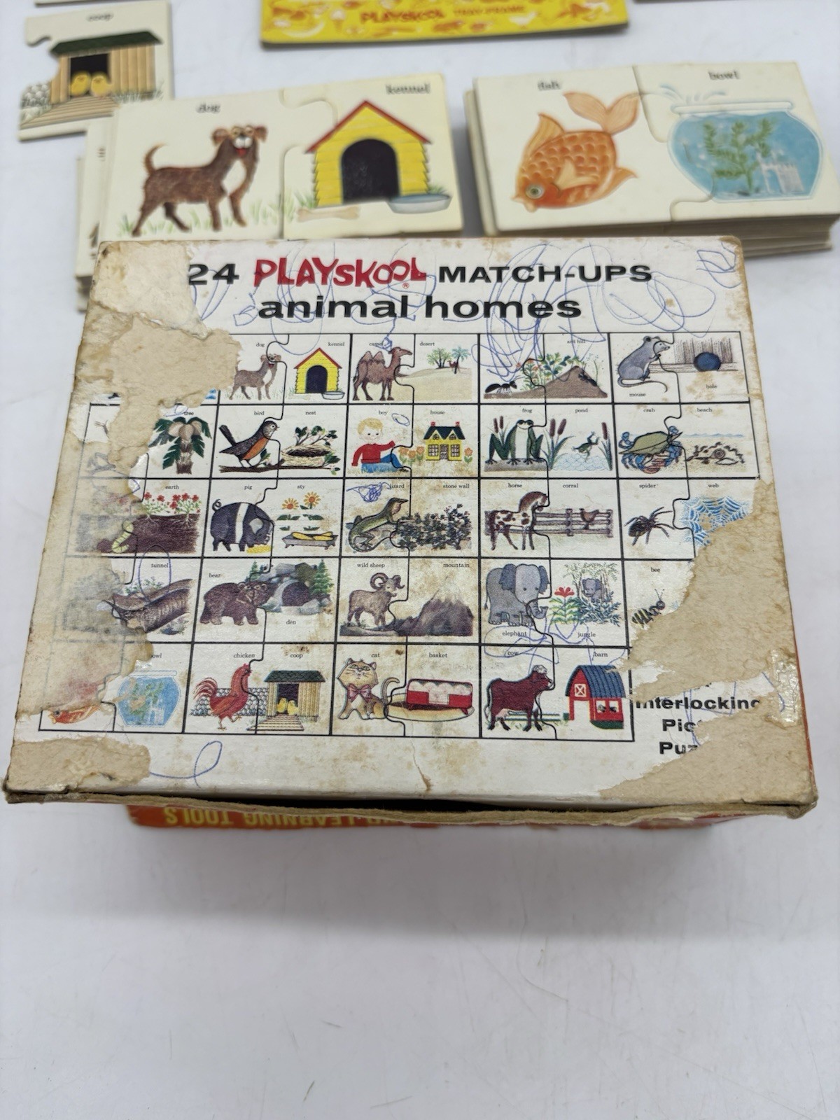 Vintage 1964 Playskool Match-Ups Puzzle Card Games Animal Homes 94% Complete
