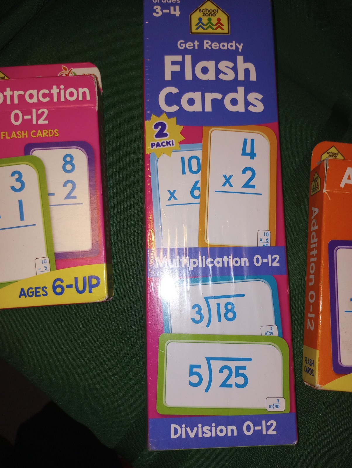 SCHOOL ZONE Math ADDITION Subtraction DIVISION Multiplication FLASH CARDS Age 6+