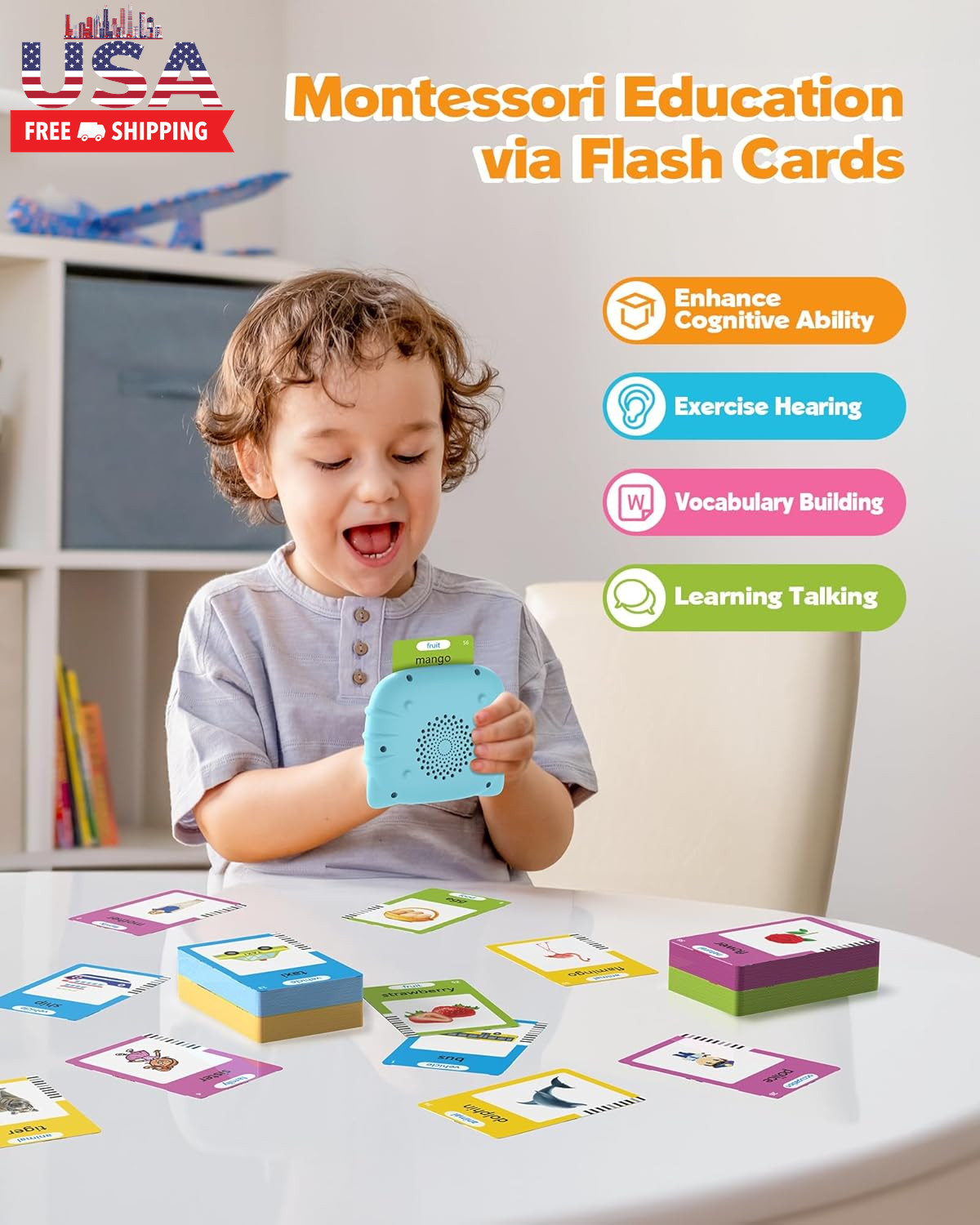 Talking Flash Cards for Toddlers 1 2 3 4 Year Olds, Montessori Language Learning