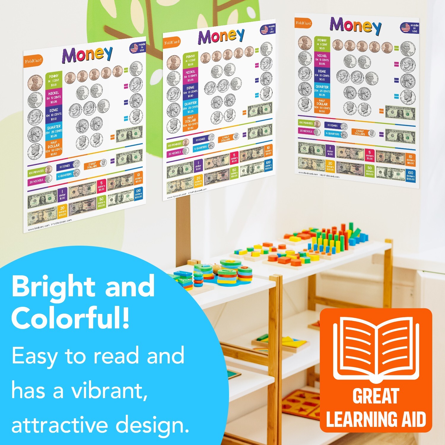 Money Educational Poster Learning Chart Classroom Home, 8.5 x 11, 5 per Pack