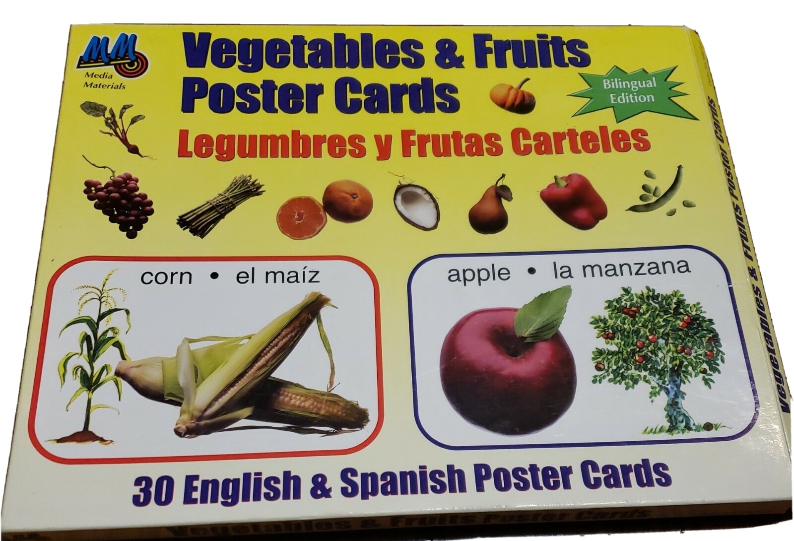 Vegetable & Fruits Poster Cards Educational Bilingual Spanish Educational Pre K