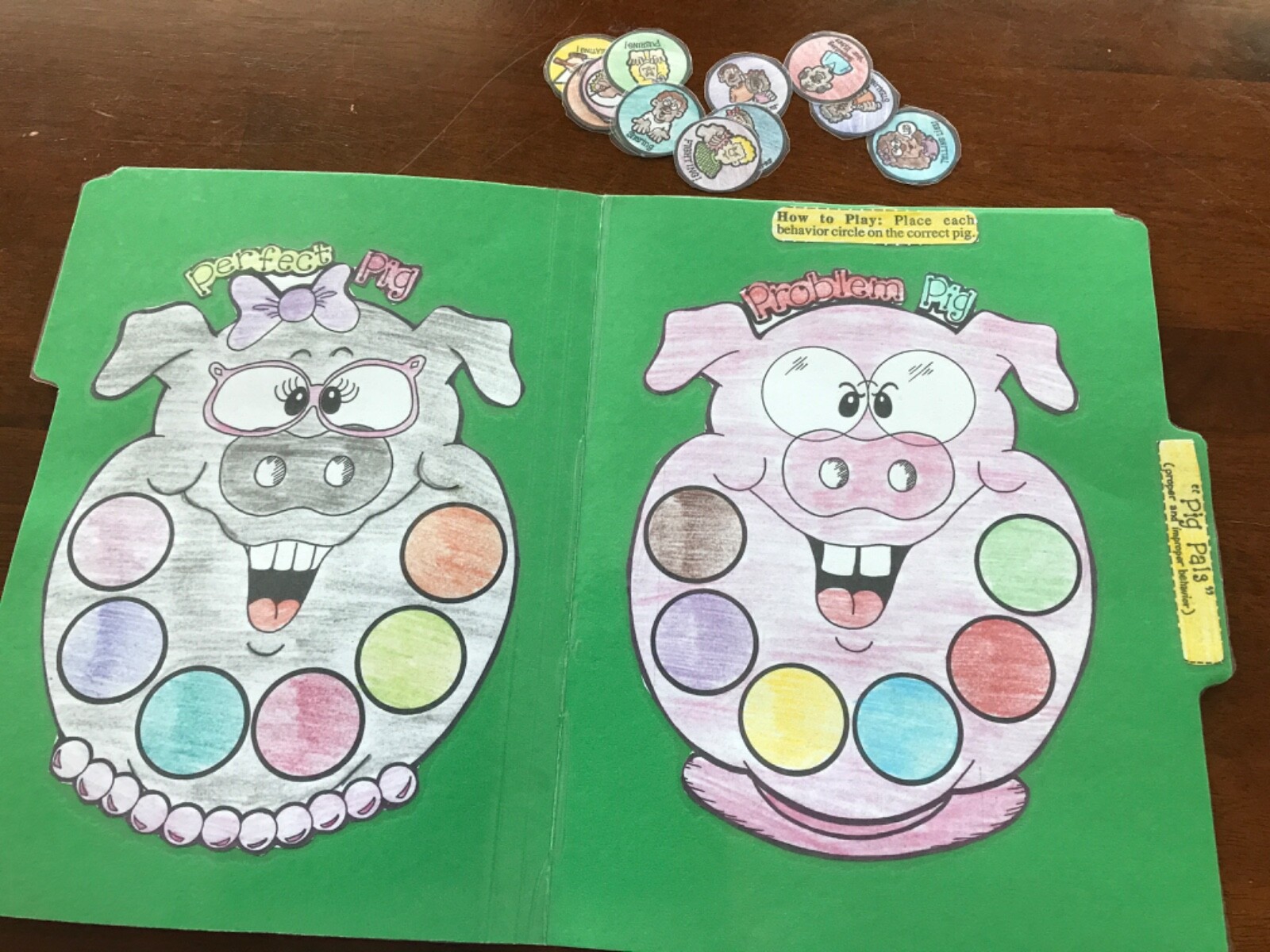 Pig Pals! Behaviors proper improper Social Studies grades k-4 file folder game