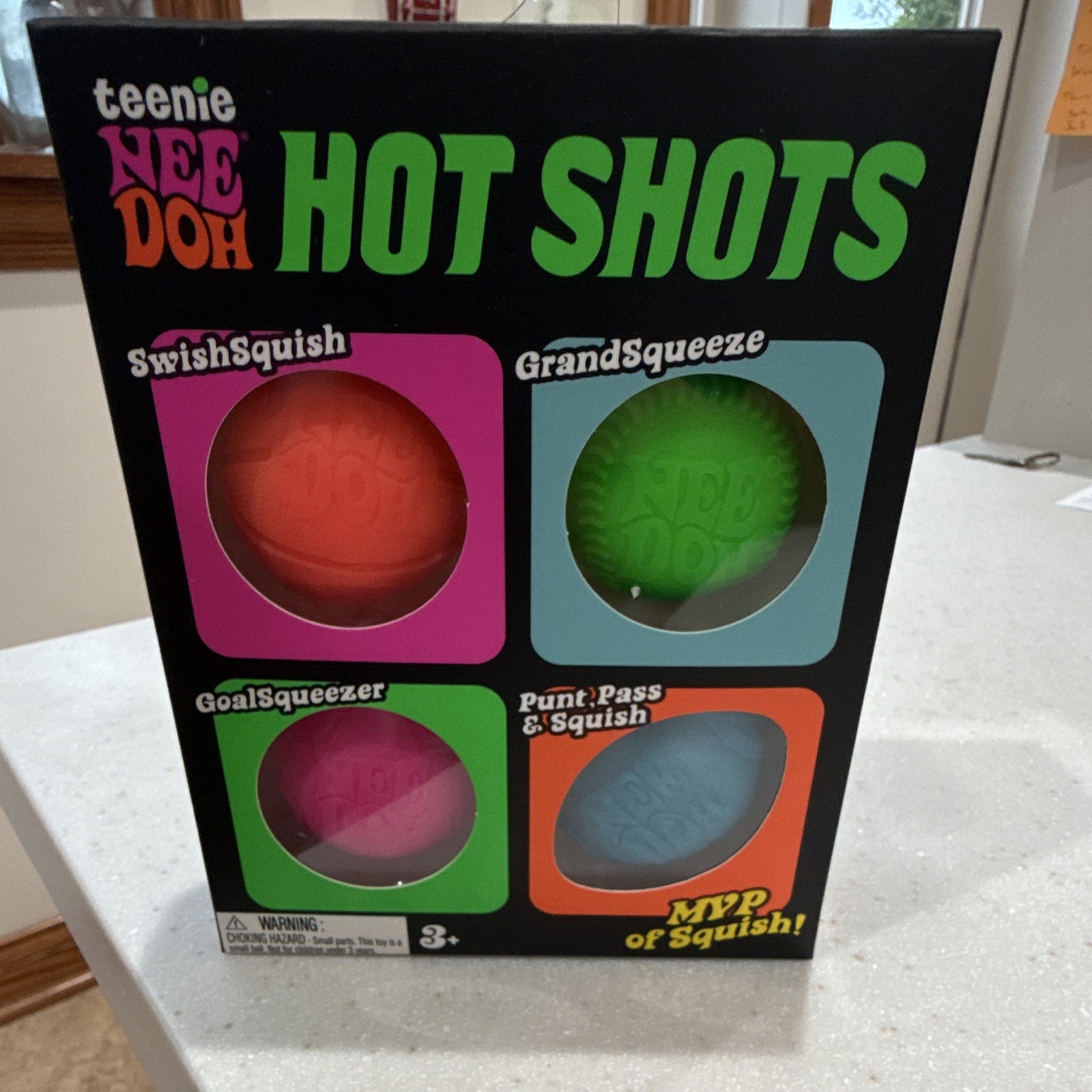 Nee Doh Teenie Hot Shots Tactile Squish Squeeze Toys 4-Pack, Multicolor 3+