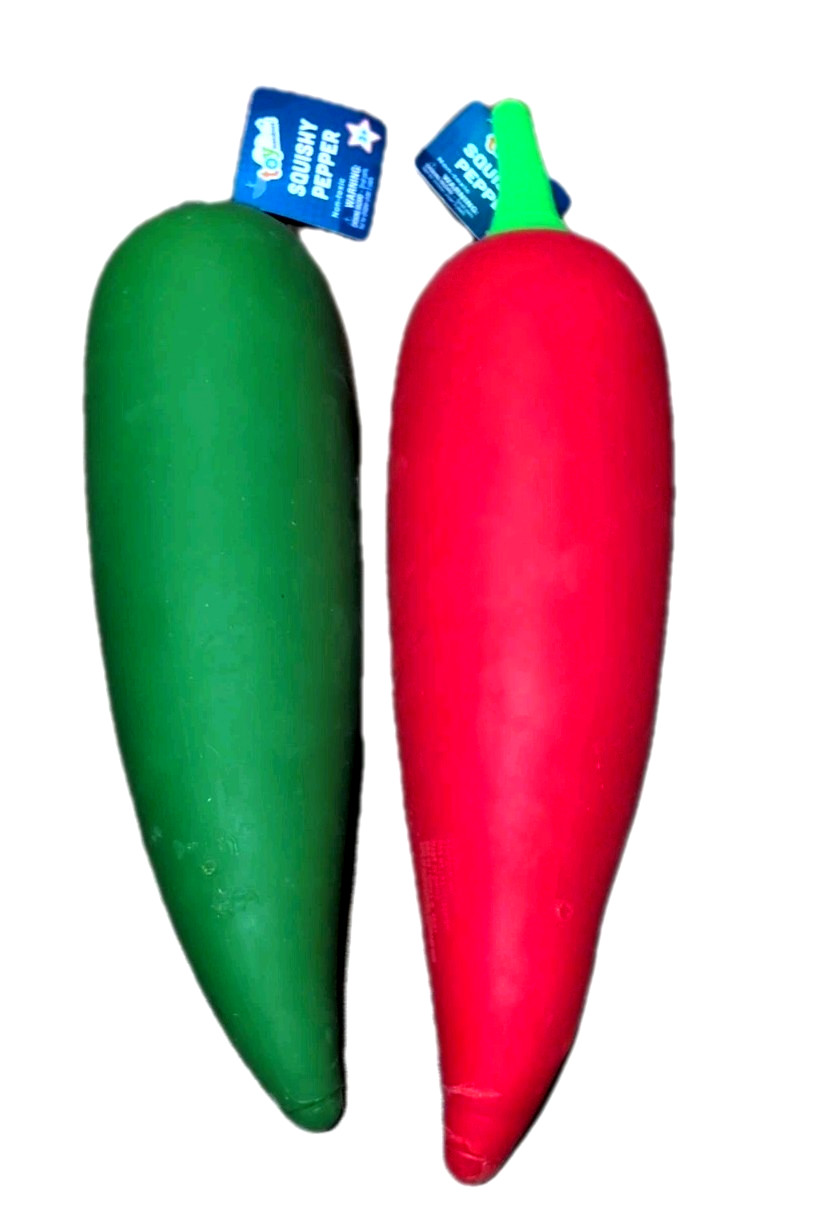 Jumbo Squishy Green & Red Pepper Toymendous 12.5” 2 Piece Set Stress Toys NEW