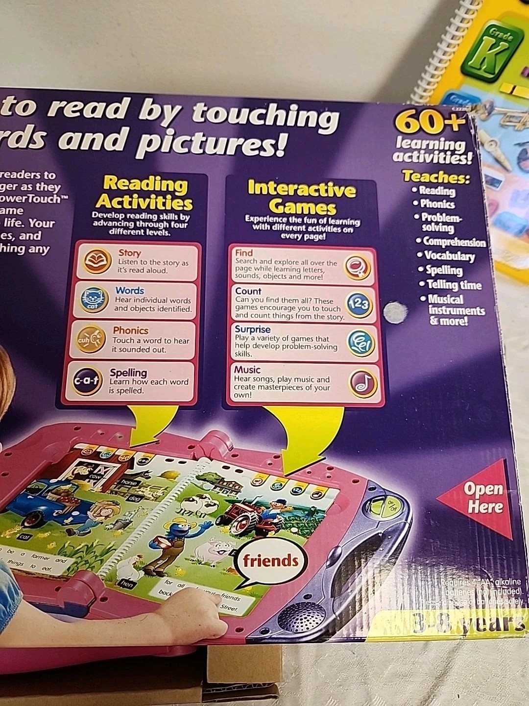 FISHER-PRICE Pink Purple POWER TOUCH Learning System W/2 Books SESAME STREET
