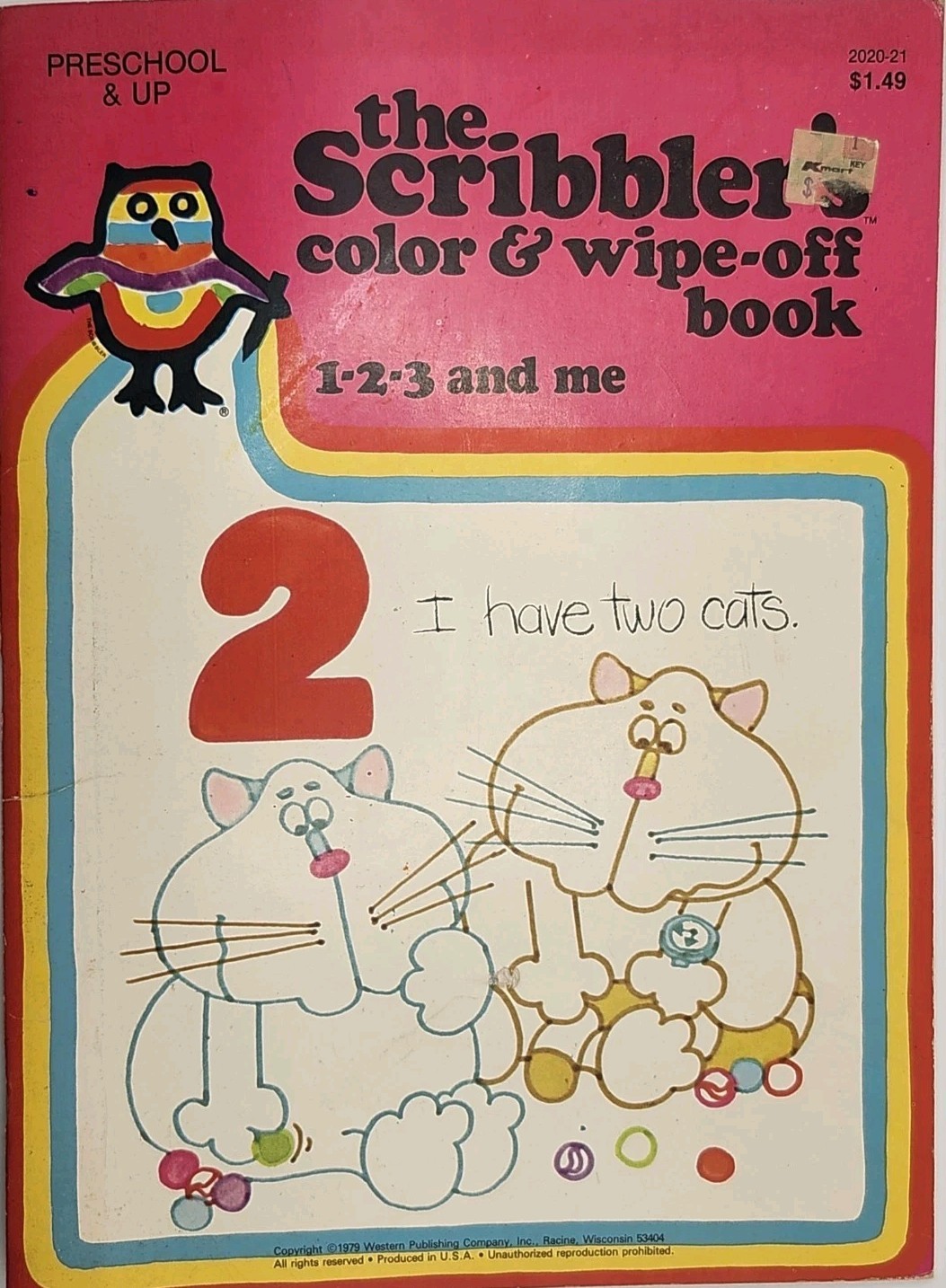 1979 The Scribbler’s Color & Wipe-Off Book 1-2-3 and Me Preschool Learning [G]