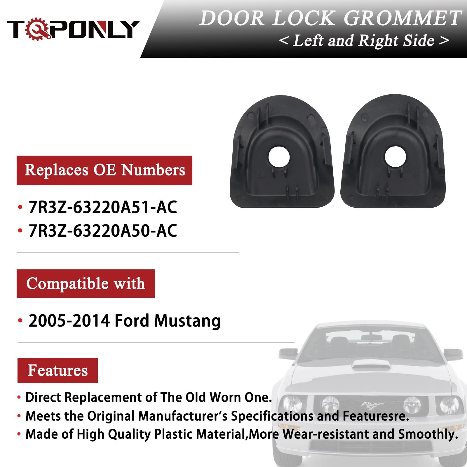 Door Lock Knob Bezel 05-14 Ford Mustang LH RH Black