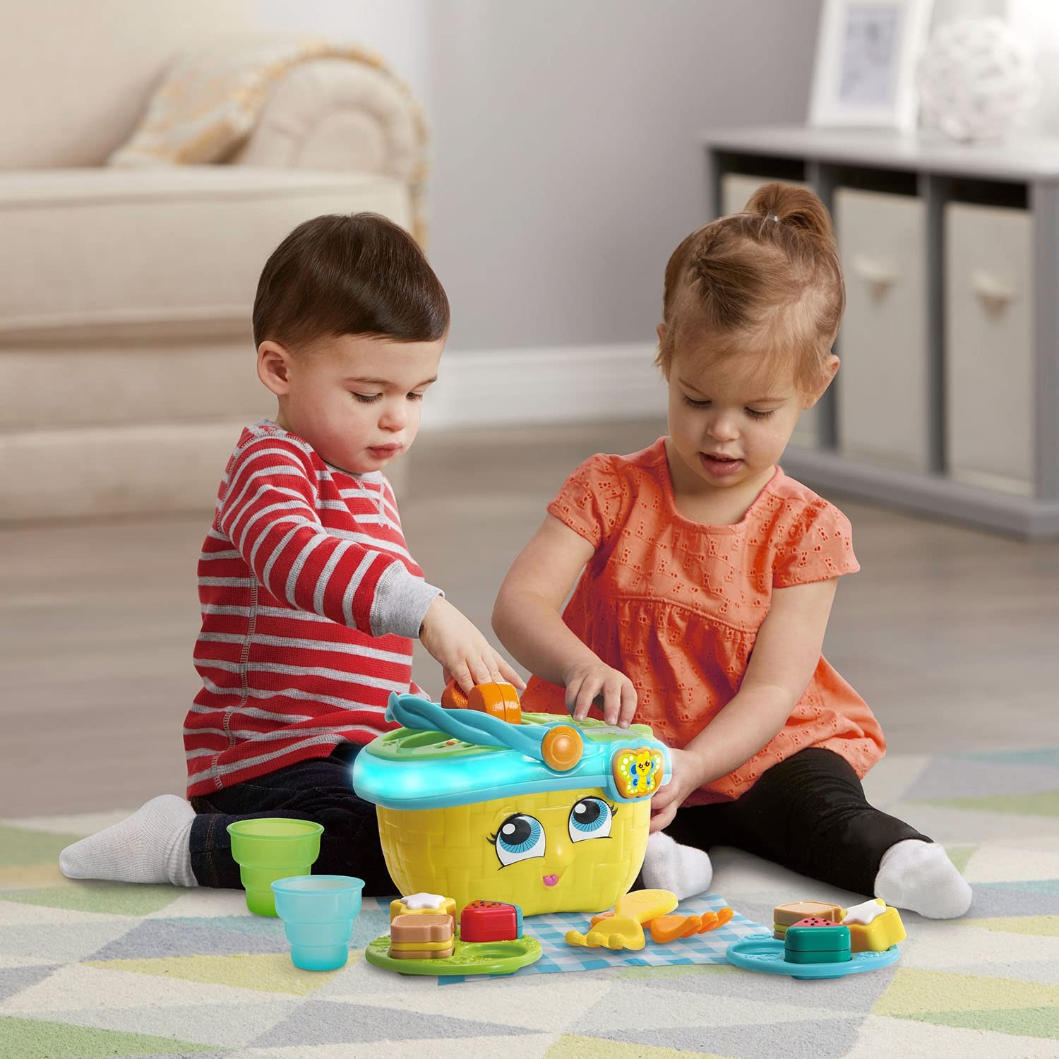 Shapes and Sharing Picnic Basket Interactive Toy with Food Pieces and Music
