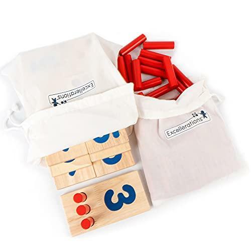 Peg Number Boards Wooden, Excellerations 2.5 x 5 inches, Counting Teaching Toy,
