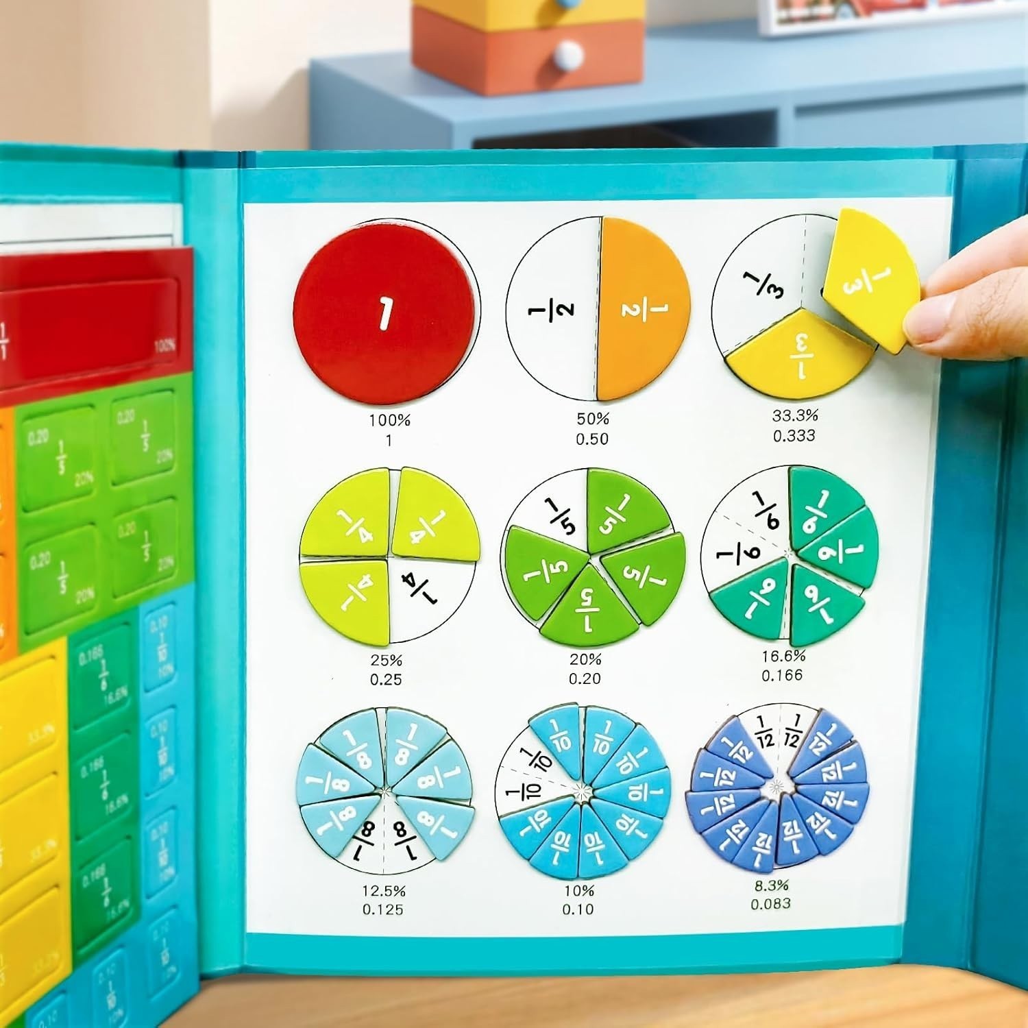 Magnetic Fractions Demonstration Book & Magnetic Wooden Tangram Block Puzzle Kit